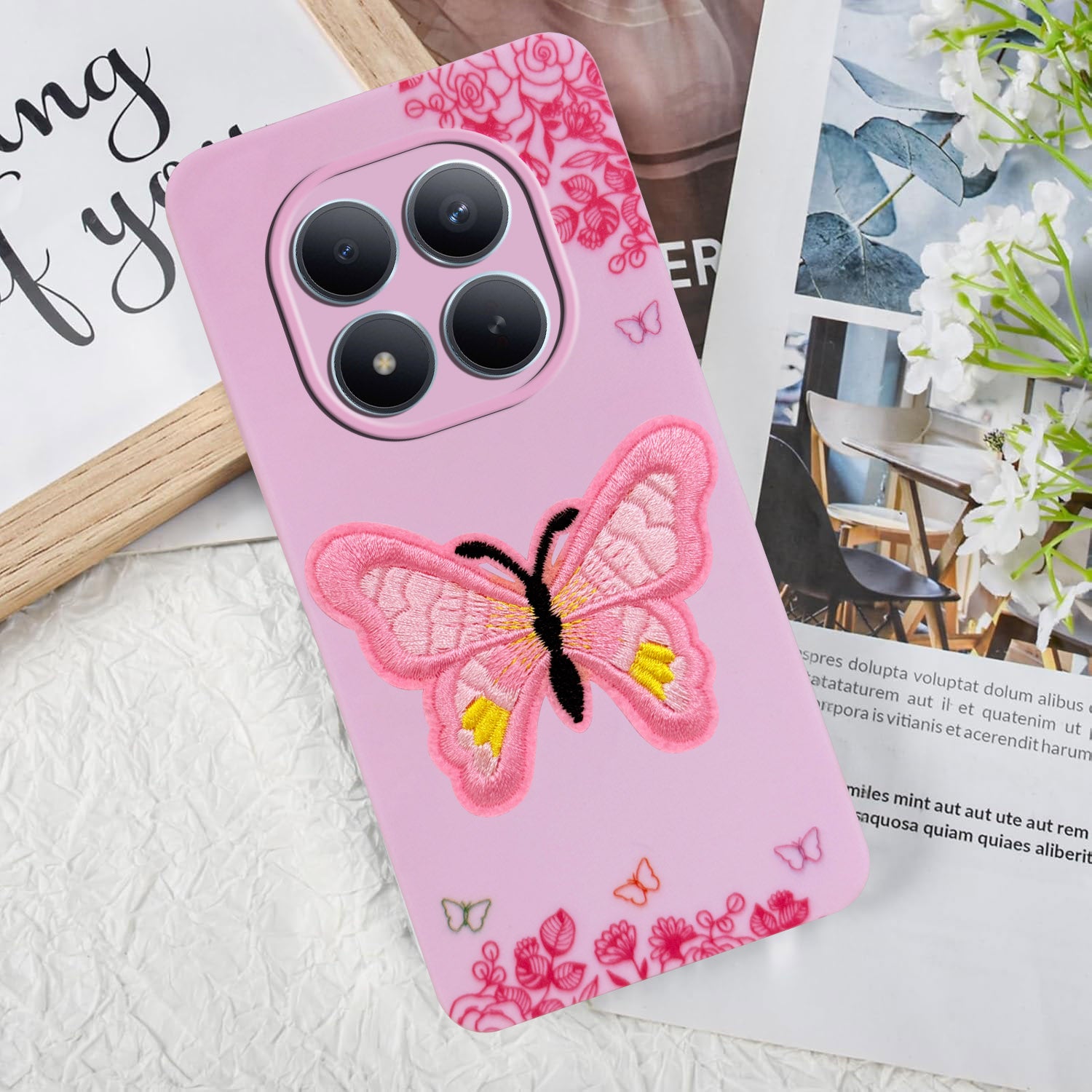 For Xiaomi Redmi Note 15 Pro Plus 5G Back Cover Case (Soft Butterfly Embroidery | Women Teen Girls | Camera Protection| Matte Silicone)