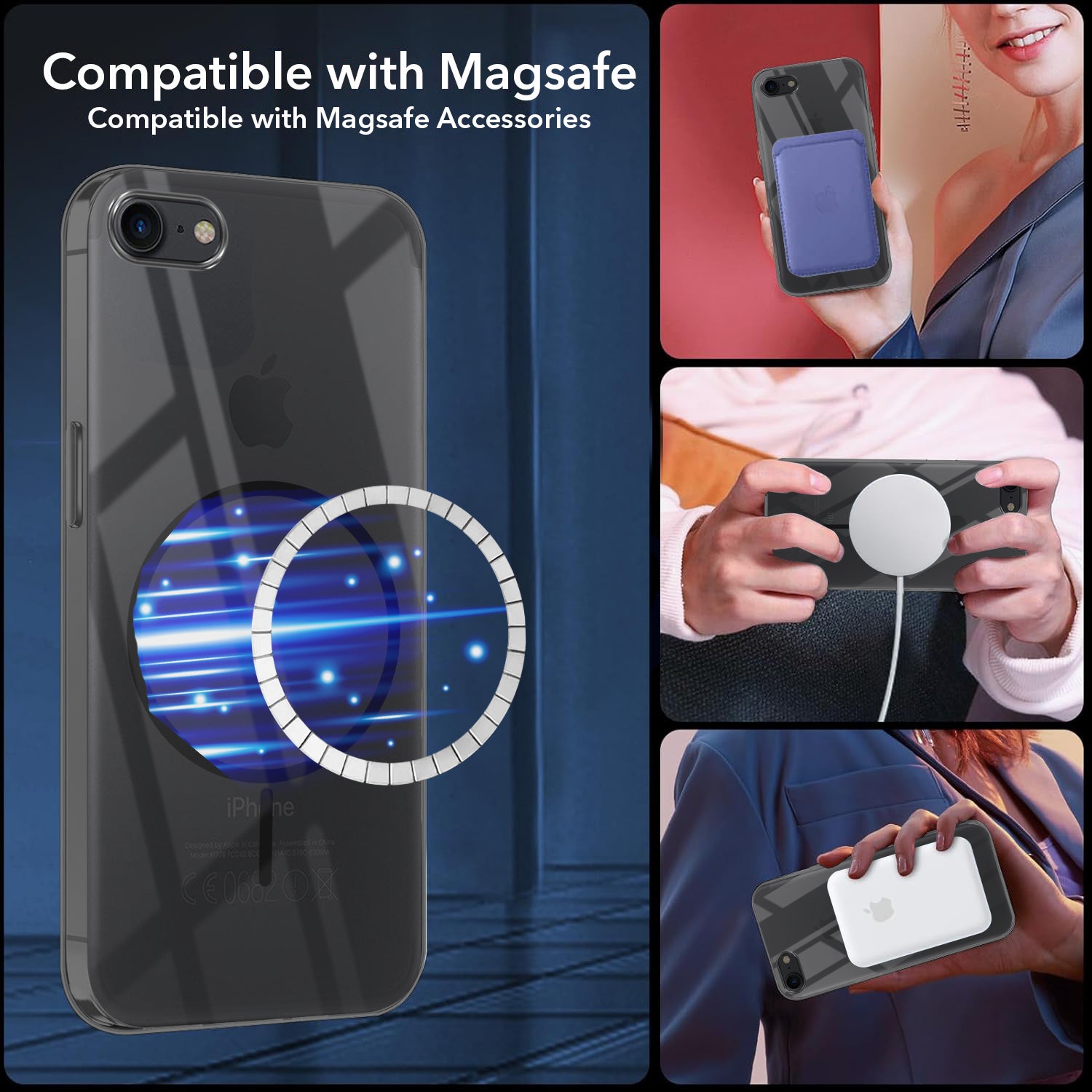 For iPhone SE 2020 | SE 2022 Back Cover Case (Crystal Clear Case | MagSafe Wireless Charging Support | Hard Anti Yellow | Camera Protection Bump)