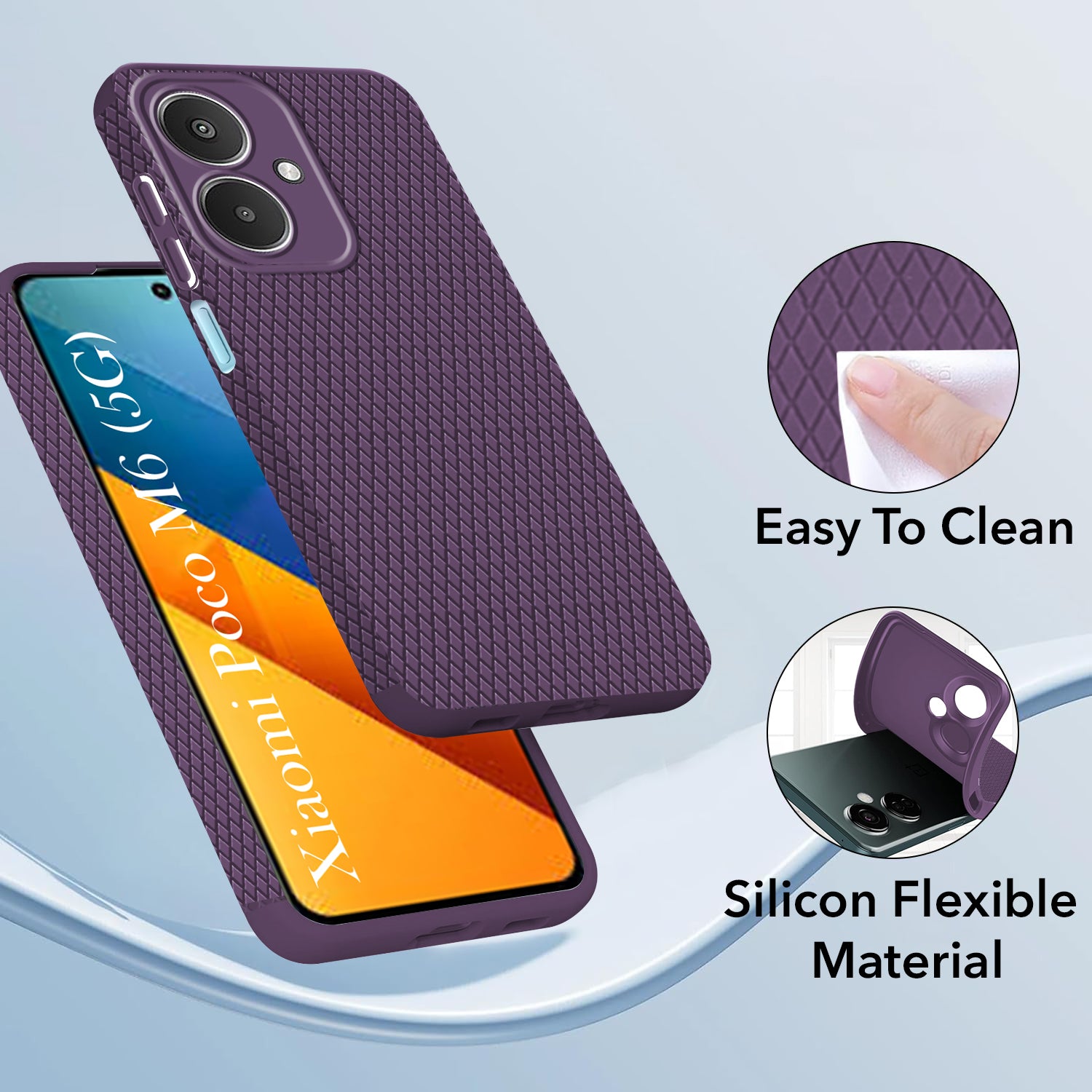 For Poco M6 5G Back Cover Case (Liquid Silicone | Side Grip | Camera Protection)