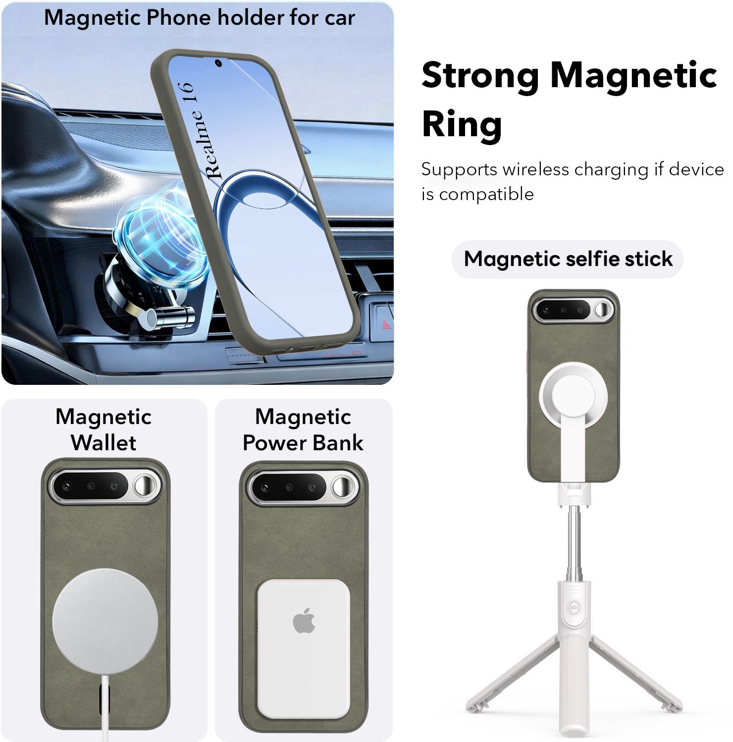 For Realme 16 Back Cover Case Leather Finish (MagSafe Compatible Wireless Charging | Soft Touch | Camera Bump Protection)
