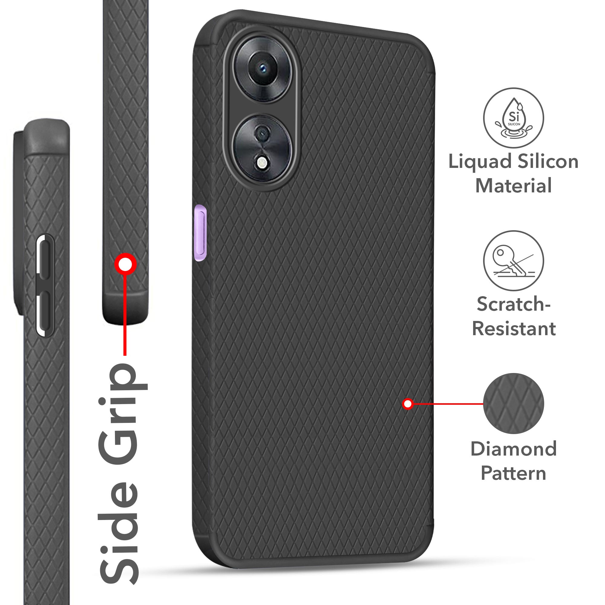 For Oppo A78 5G Back Cover Case (Liquid Silicone | Side Grip | Camera Protection)