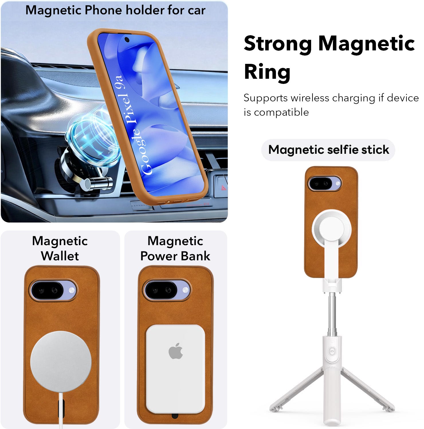 For Google Pixel 9A Back Cover Case Leather Finish (MagSafe Compatible Wireless Charging | Soft Touch | Camera Bump Protection)