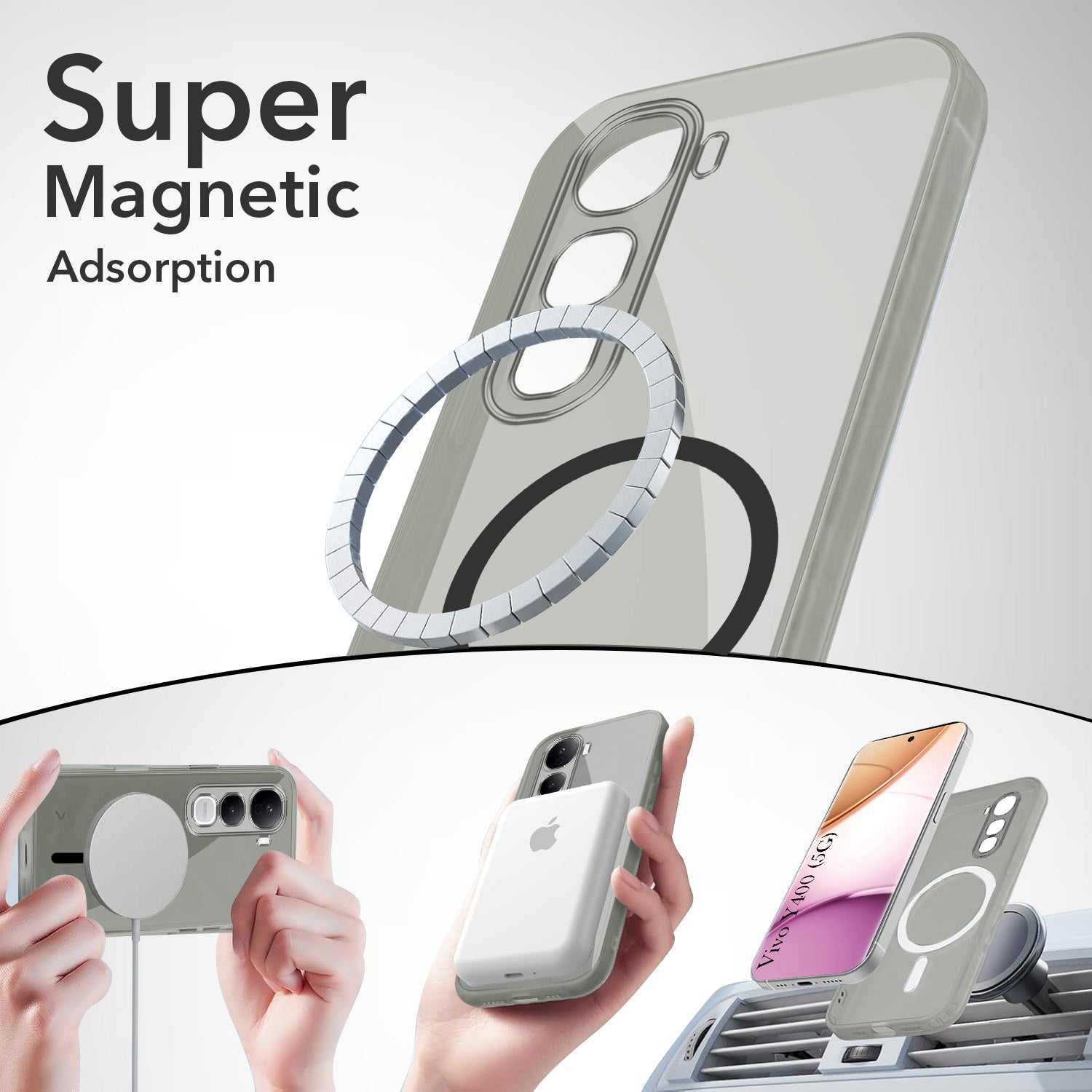For Vivo Y400 Back Cover Case Lifetime Anti-Yellow MagSafe Compatible Clear (Sleek Hard Crystal | Shockproof and Camera Protection)