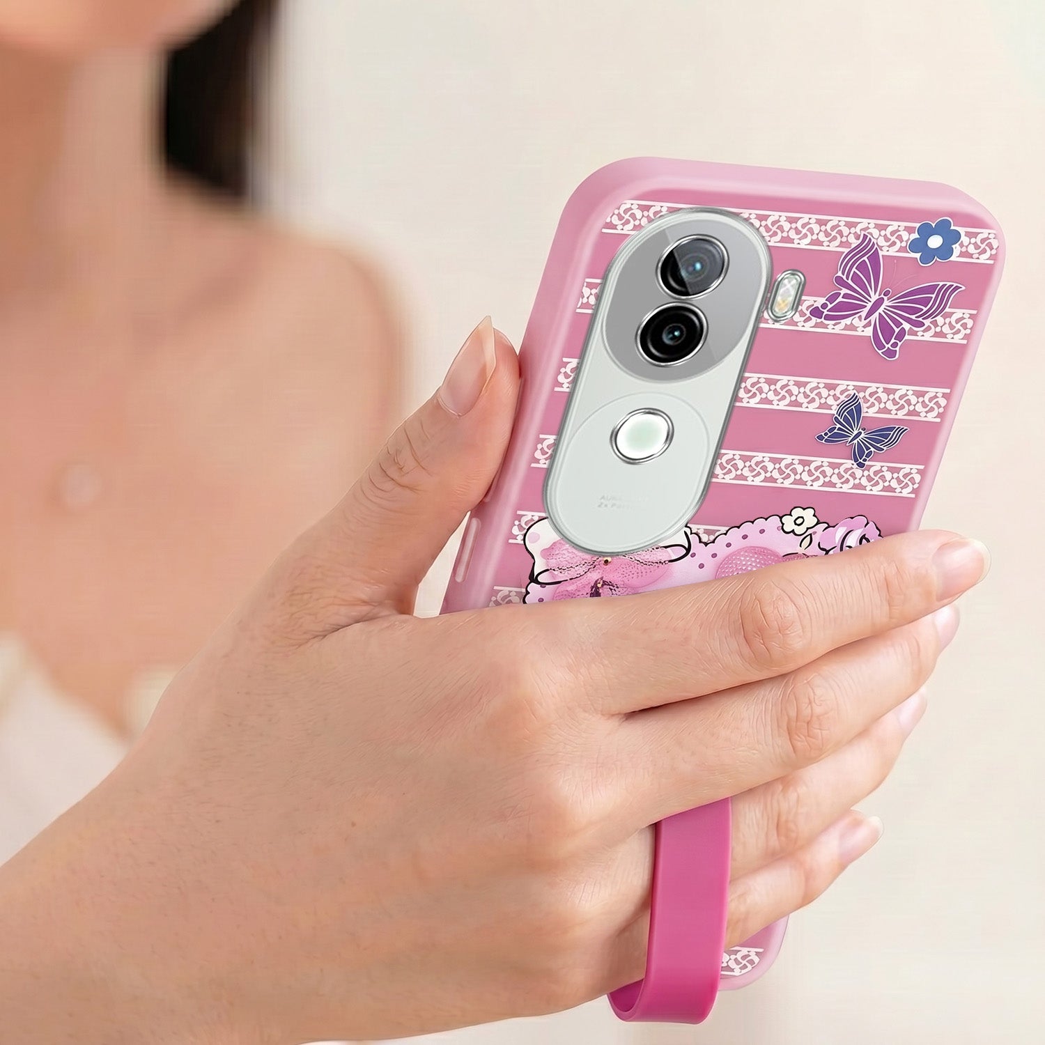 For Vivo iQOO Z9s Back Cover Case (3D Cute Heart Strap Holder | Camera Protection | Designer Girls Print)