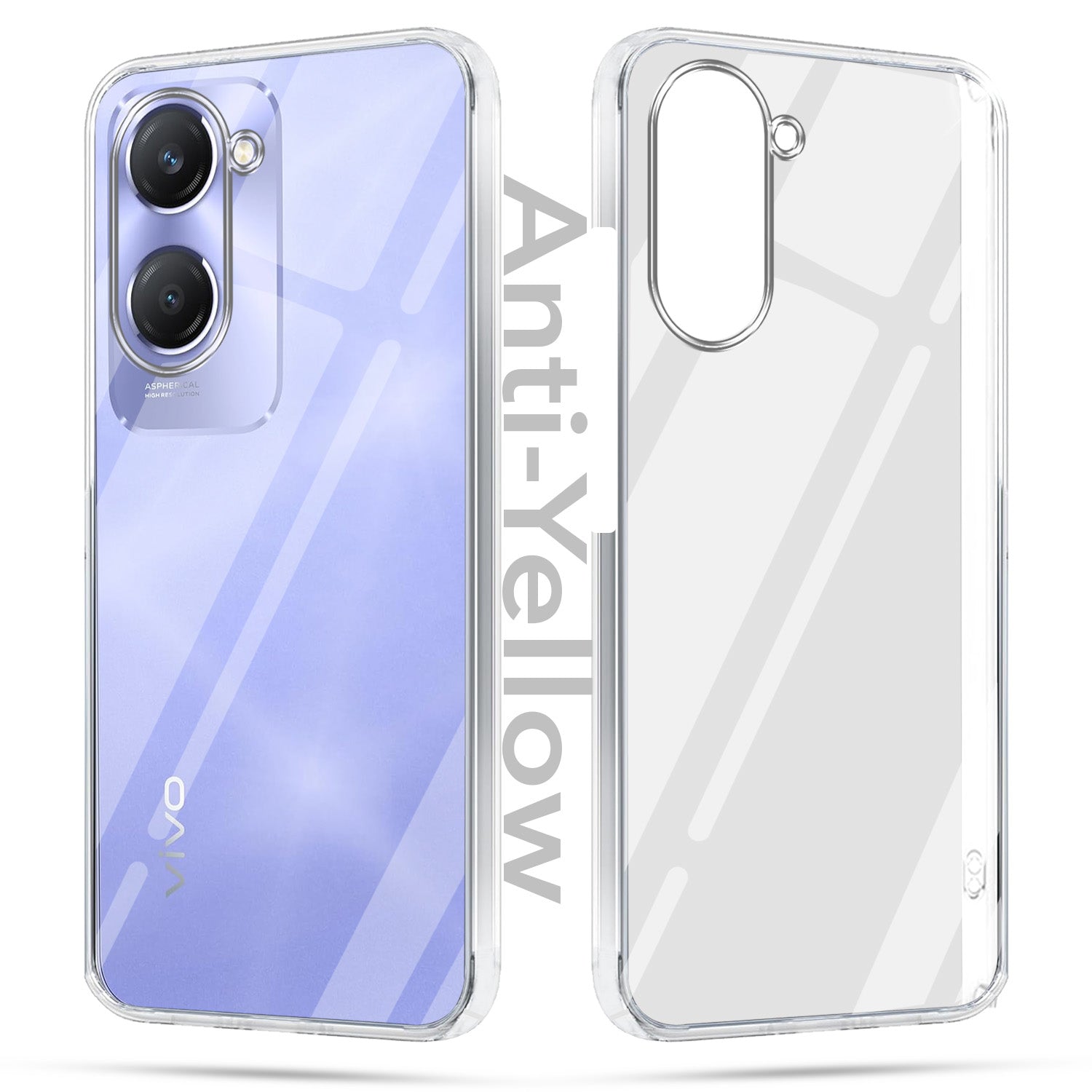 For Vivo Y28s 5G | Vivo T3 Lite 5G Combo with Back Cover and 9H Tempered Glass ( Lifetime Anti-Yellow | Sleek Hard Crystal | Oleophobic Coating Screen Glass)