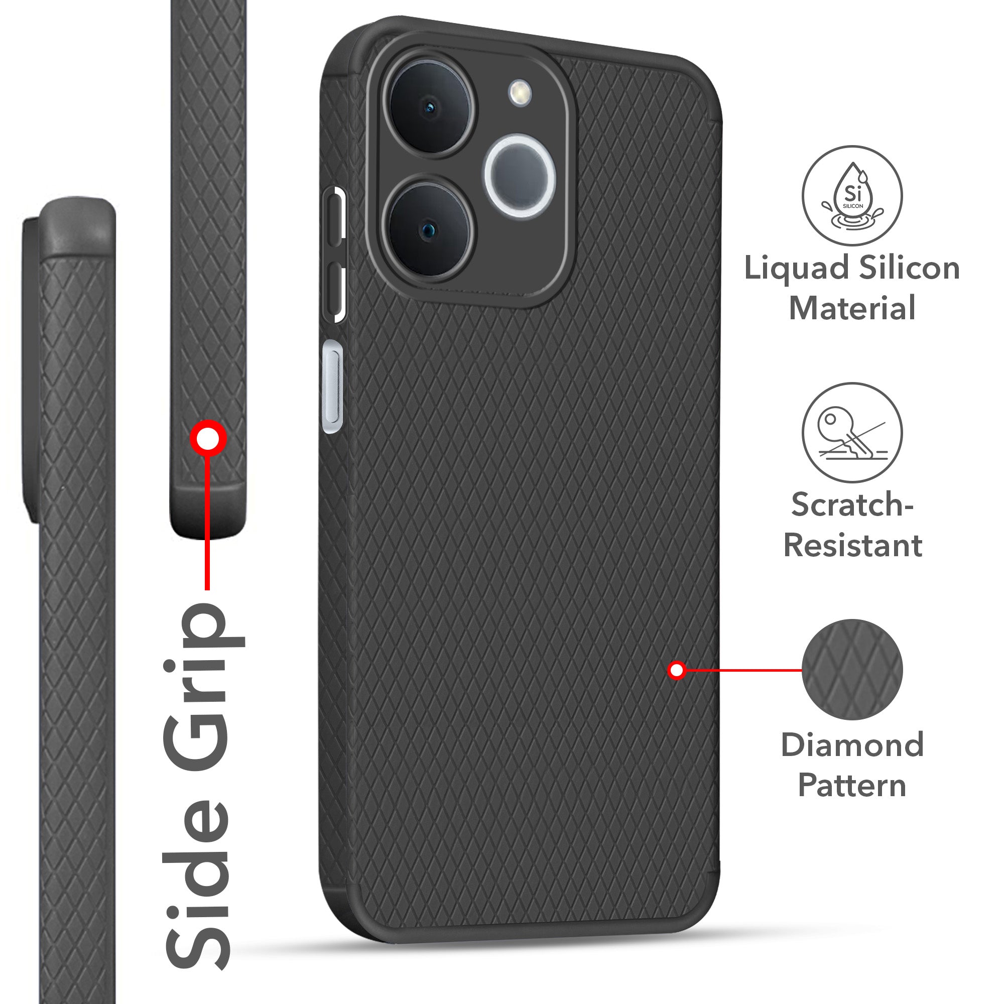 For Realme P4 Lite | Realme Narzo 80 Lite 4G Back Cover Case Liquid Silicone (Camera Protection | Side Grip Texture | Soft and Flexible)