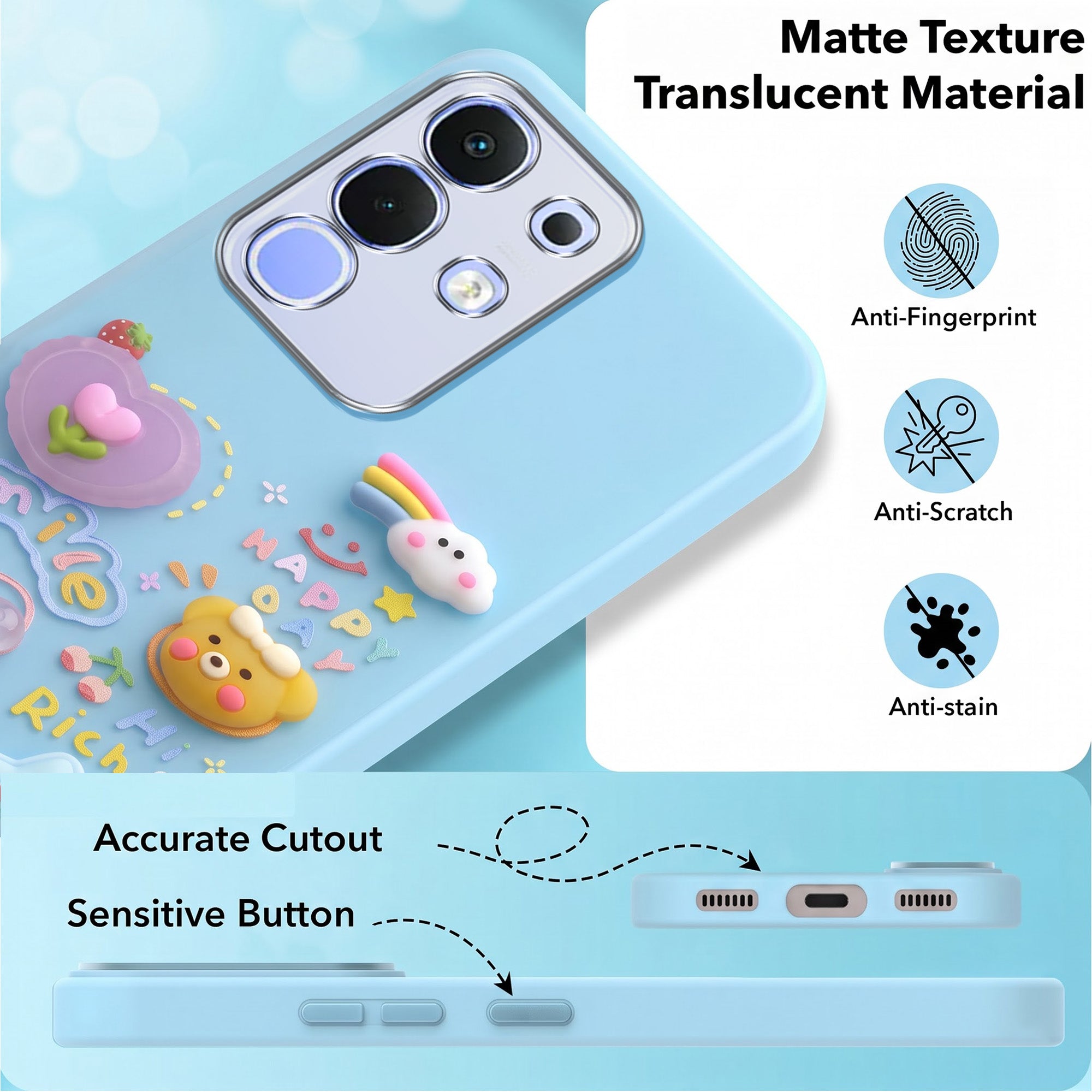 For Vivo iQOO Z10x Back Cover Case (Cute 3D cartoon charms design | Slim Aesthetic Case for Girls | Camera Protection | Hard Unbreakable)