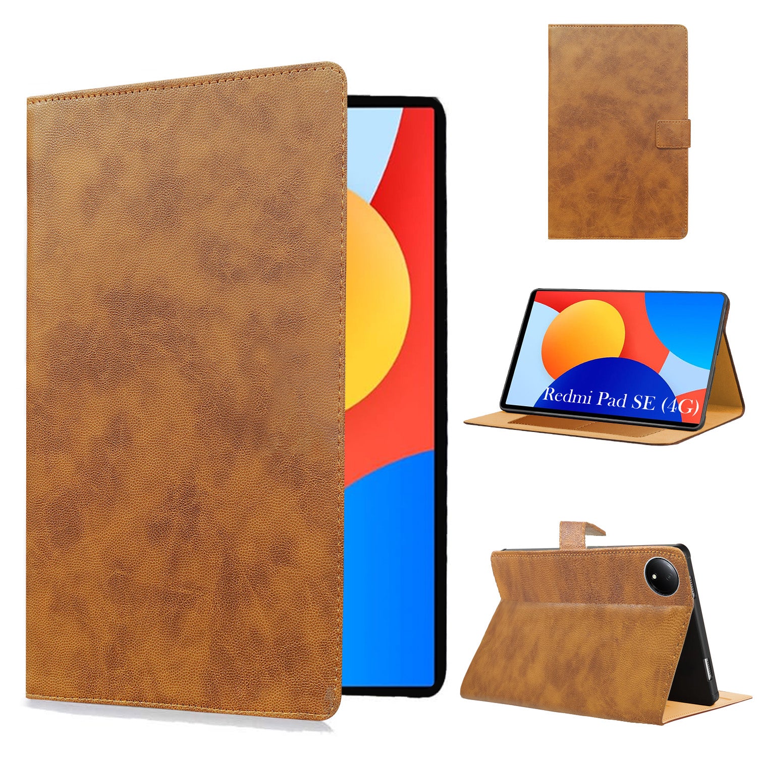For Redmi Pad SE 4G 8.7 Inch 220233L2G Flip Cover Folio Cover (PU Matte Leather | Multi-Angle Smart Stand | Card Storage Slots | Silicone Back Pouch)