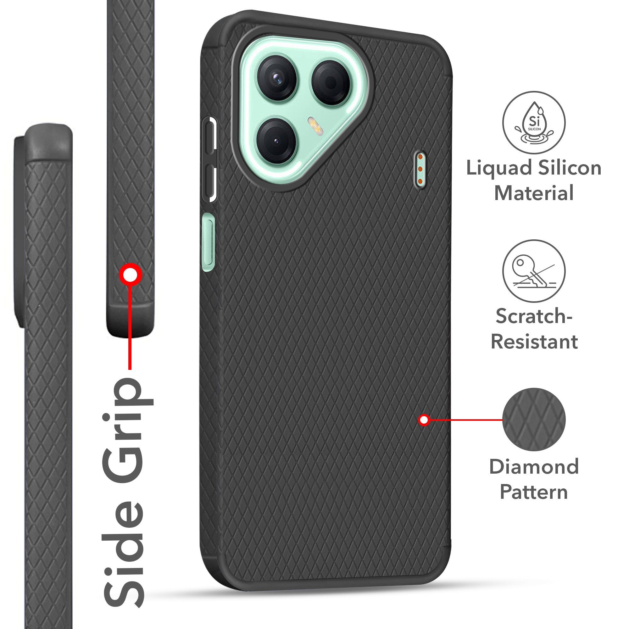 For Tecno Pova 7 5G Back Cover Case (Liquid Silicone | Side Grip | Camera Protection)