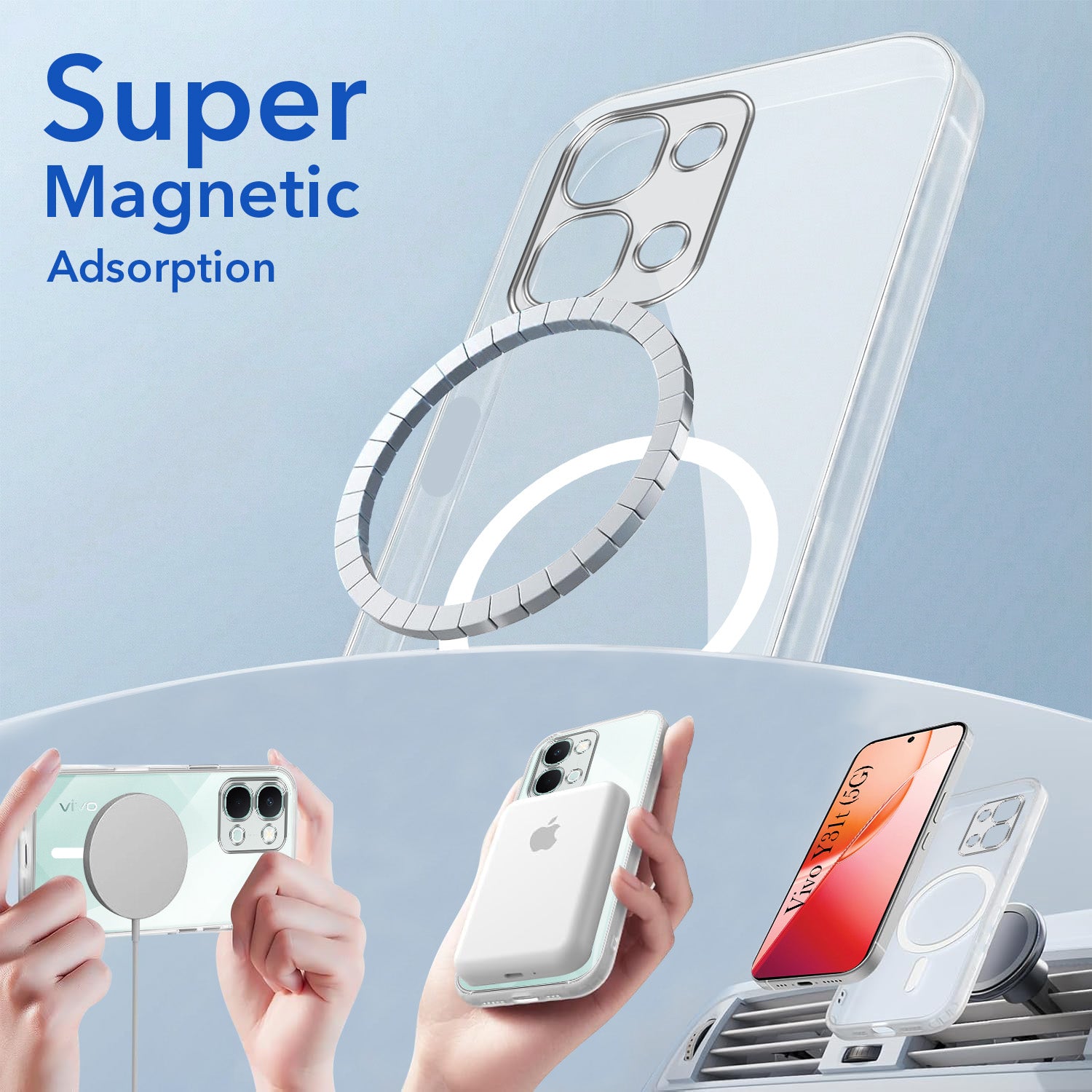 For Vivo Y31T 5G Back Cover Case Lifetime Anti-Yellow MagSafe Compatible Clear (Sleek Hard Crystal | Shockproof and Camera Protection)