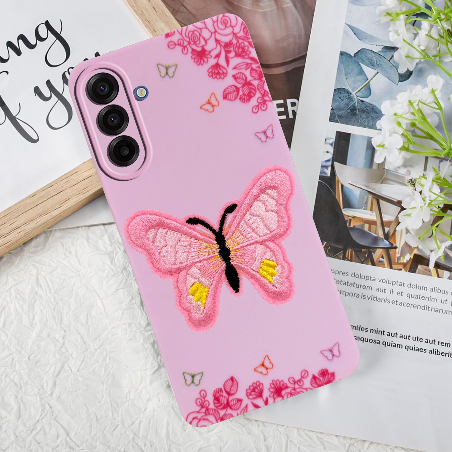 For Samsung Galaxy A17 | Samsung F17 | Samsung M17 5G Back Cover Case (Soft Butterfly Embroidery | Women Teen Girls | Camera Protection| Matte Silicone)