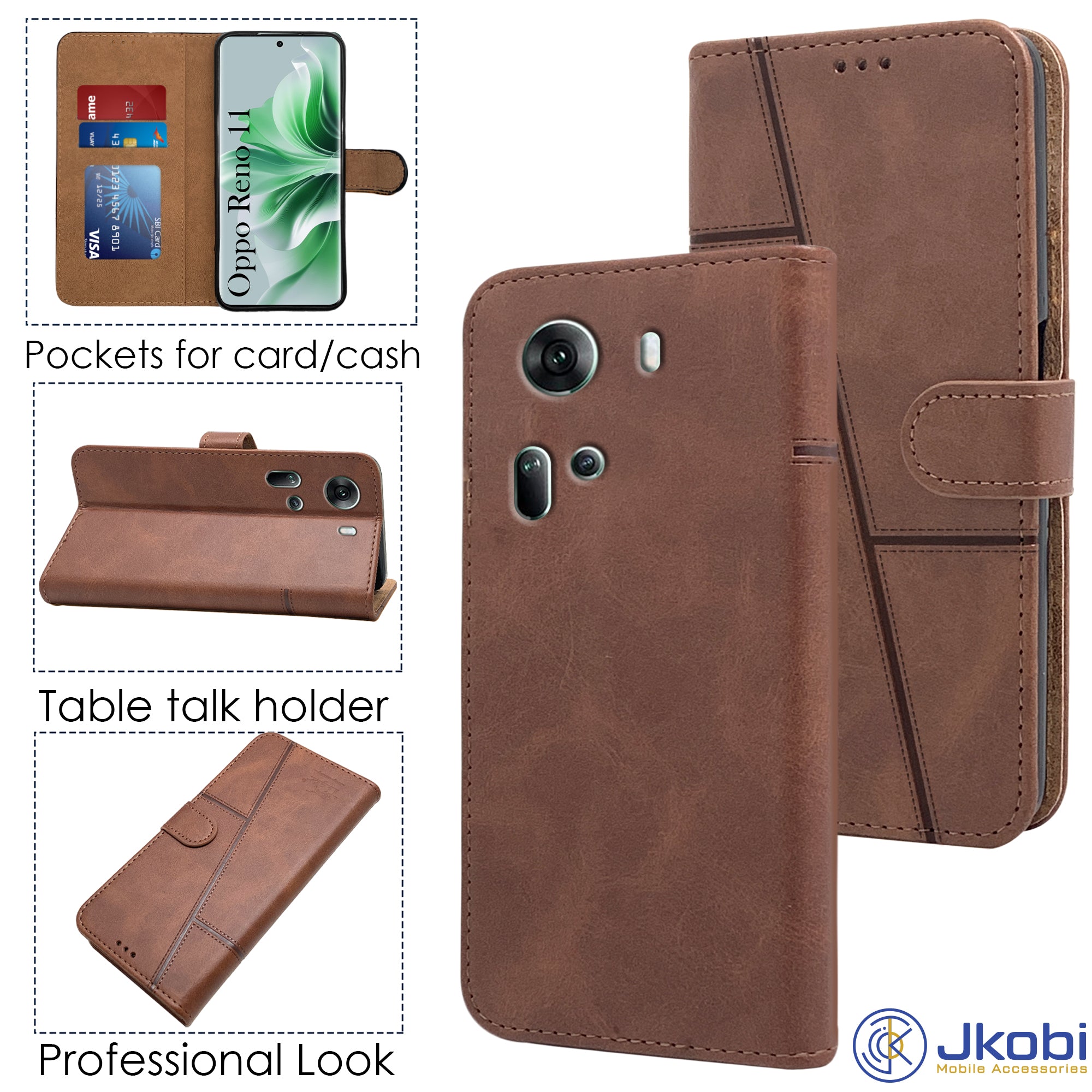 For Oppo Reno11 5G Flip Cover Case (Stitched Leather with Magnetic Closure)