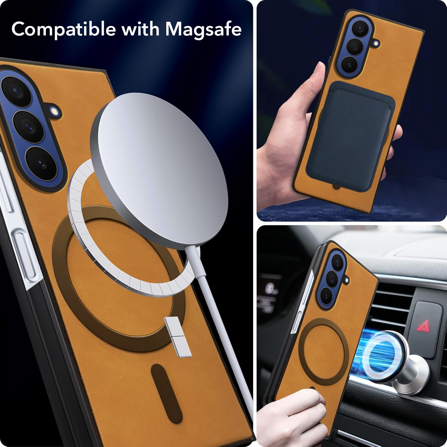 For Samsung Galaxy Z Fold 7 Back Cover Case Leather Finish (MagSafe Wireless Charging Compatible | Inside Microfiber Cloth)