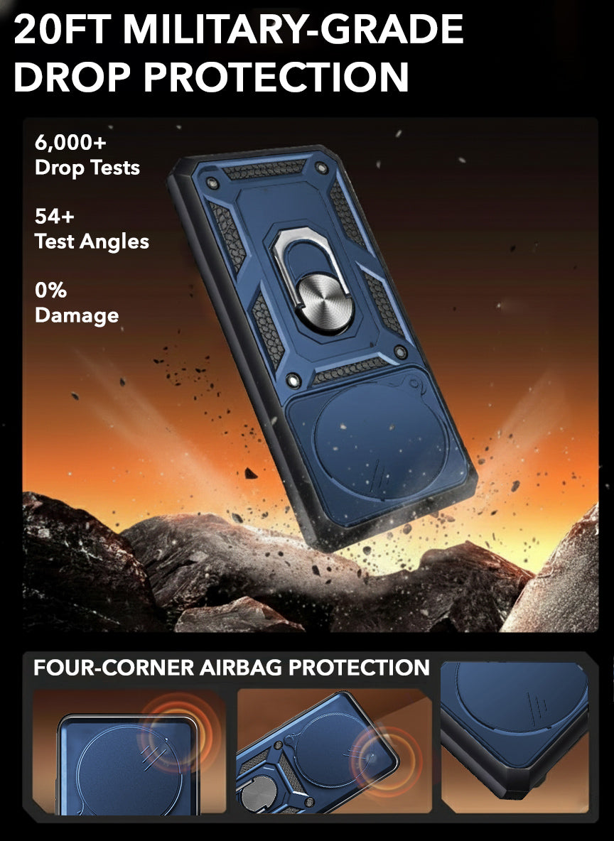For Oppo F31 Pro Plus Hybrid Armor Back Cover Case (Sliding Shutter Camera Protection | Polycarbonate |Ring Holder Kickstand)