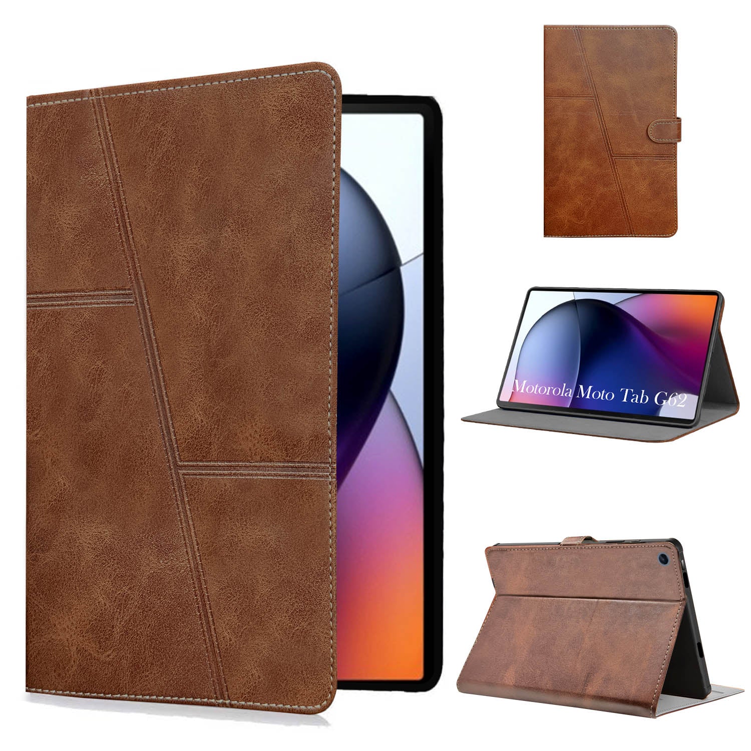 For Flip Cover Folio Case  Motorola Moto Tab G62 10 Inch (PU Leather | Multi-Angle Smart Stand | Card Storage Slots | Silicone Back Pouch)