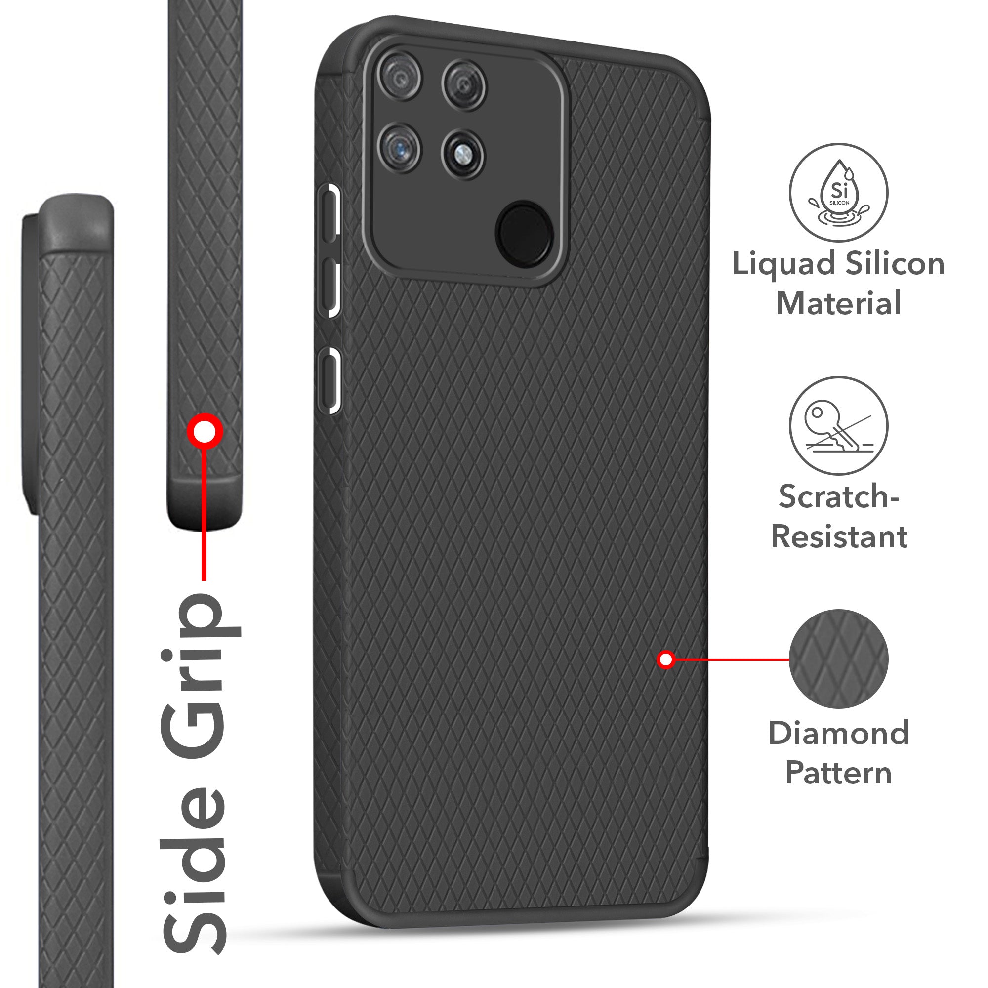 For Realme Narzo 50A Back Cover Case Liquid Silicone (Camera Protection | Side Grip Texture | Soft and Flexible)