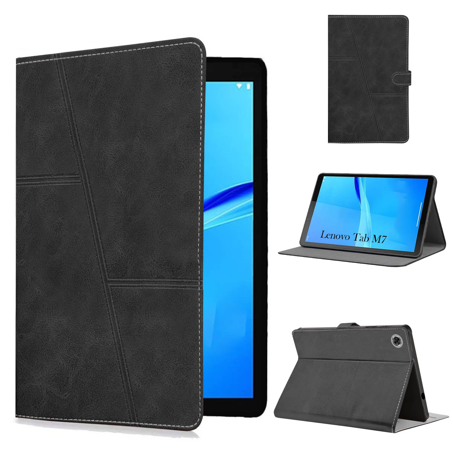 For Flip Cover Folio Case  Lenovo Tab M7 (TB-7305F, TB-7305X, TB-7305I) 7 Inch (PU Leather | Multi-Angle Smart Stand | Card Storage Slots | Silicone Back Pouch)
