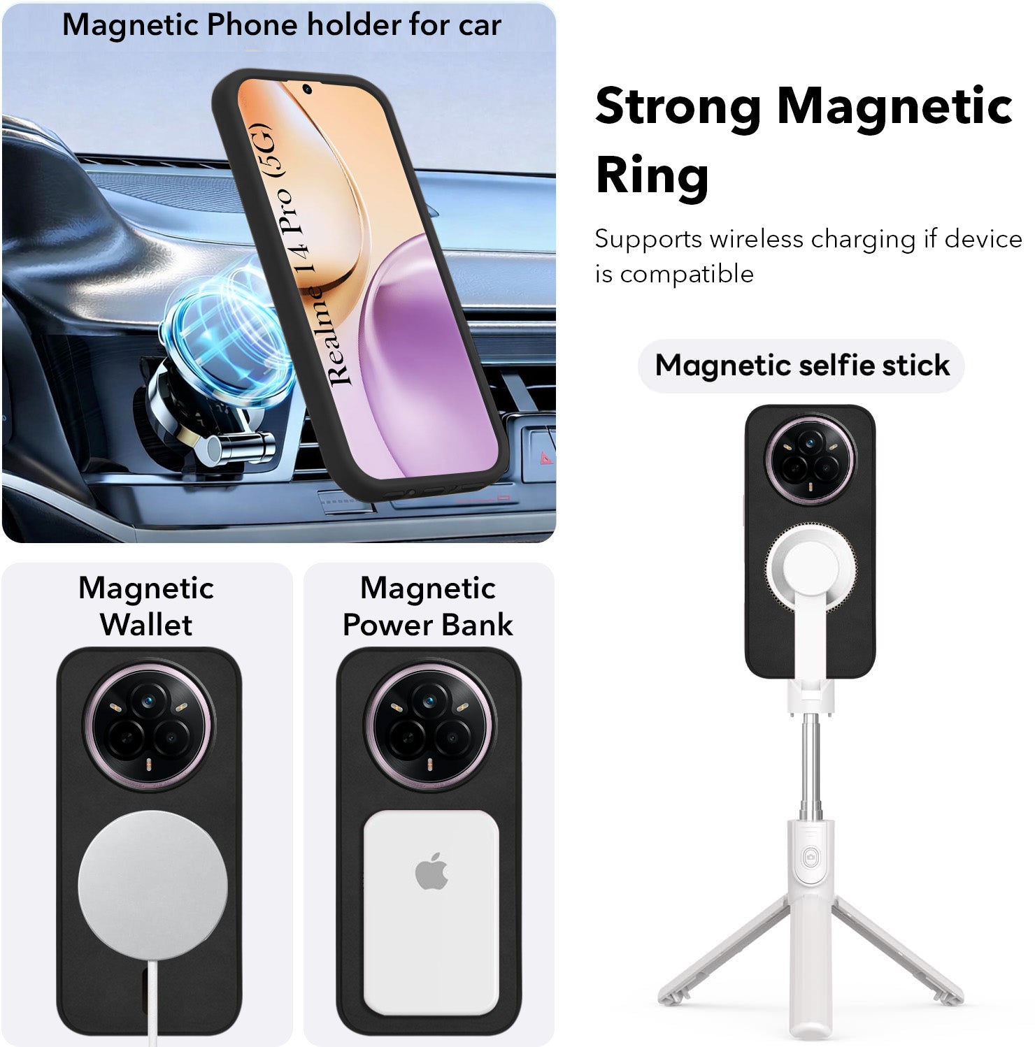 For Realme 14 Pro Back Cover Case Leather Finish (MagSafe Compatible Wireless Charging | Soft Touch | Camera Bump Protection)