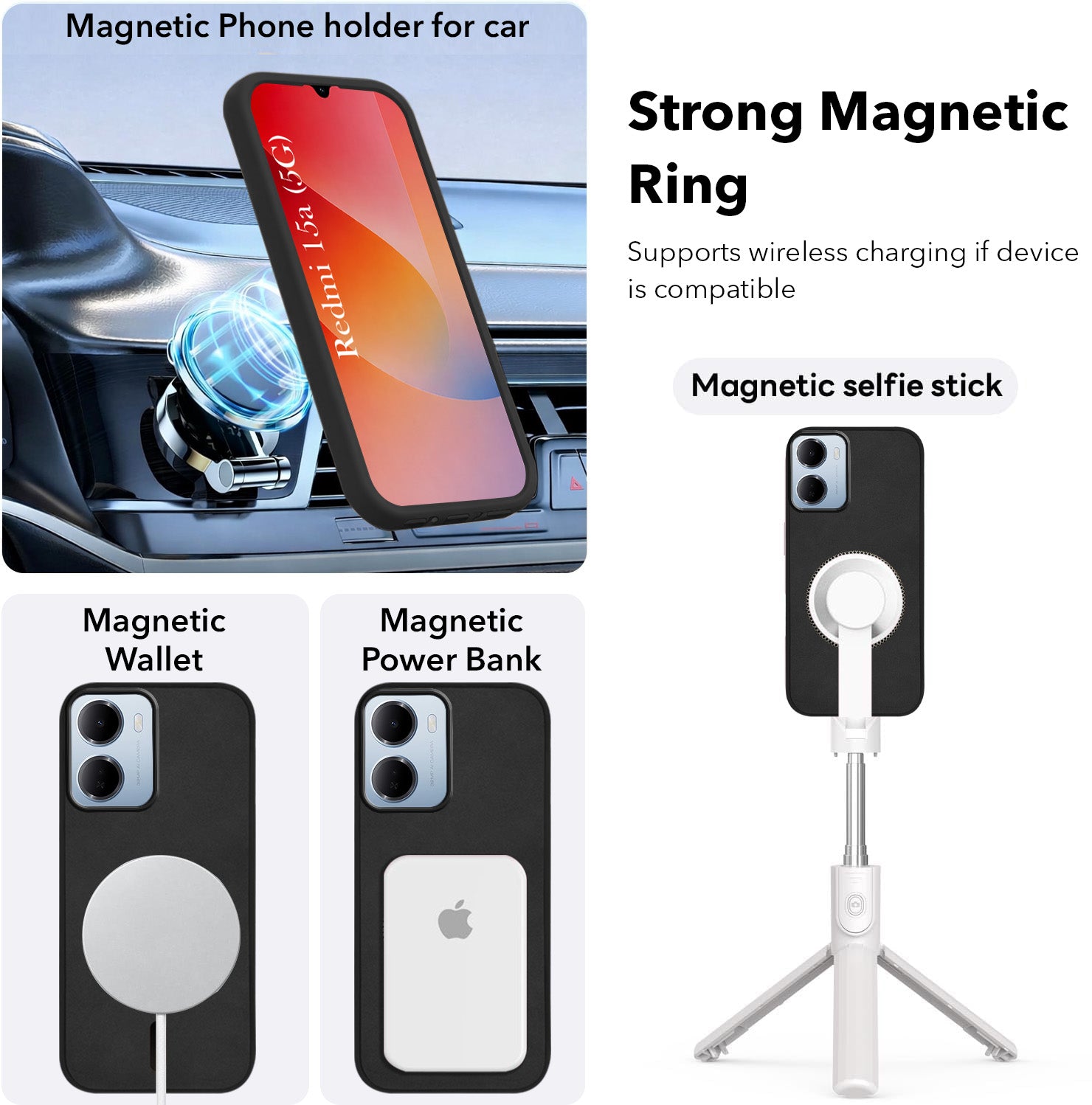 For Redmi 15A 5G Back Cover Case Leather Finish (MagSafe Compatible Wireless Charging | Soft Touch | Camera Bump Protection)