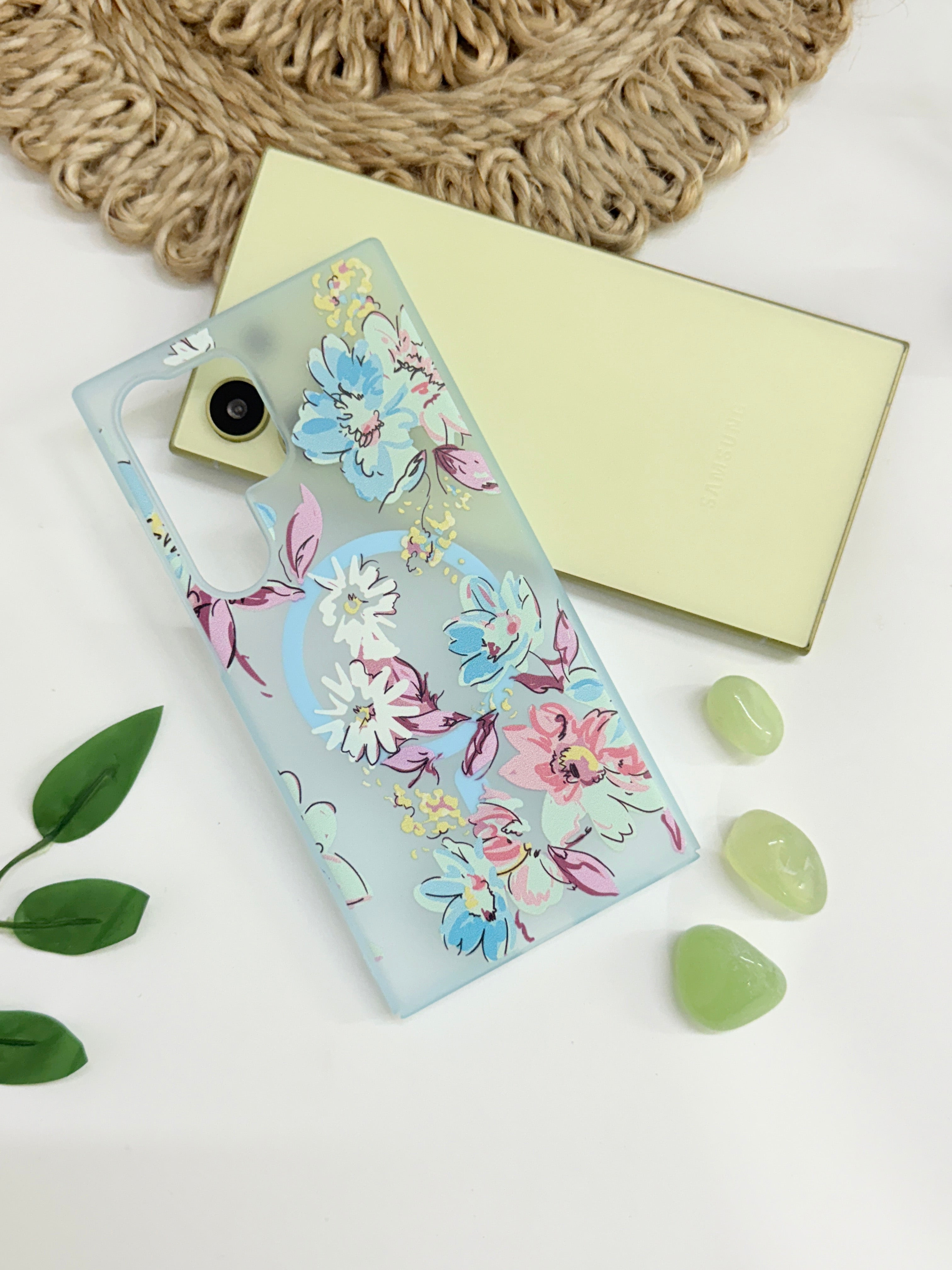 For Samsung Galaxy S23 Ultra Back Cover Case (Cute Floral Design | Flower Print for Girls | MagSafe Compatible Wireless Charging)