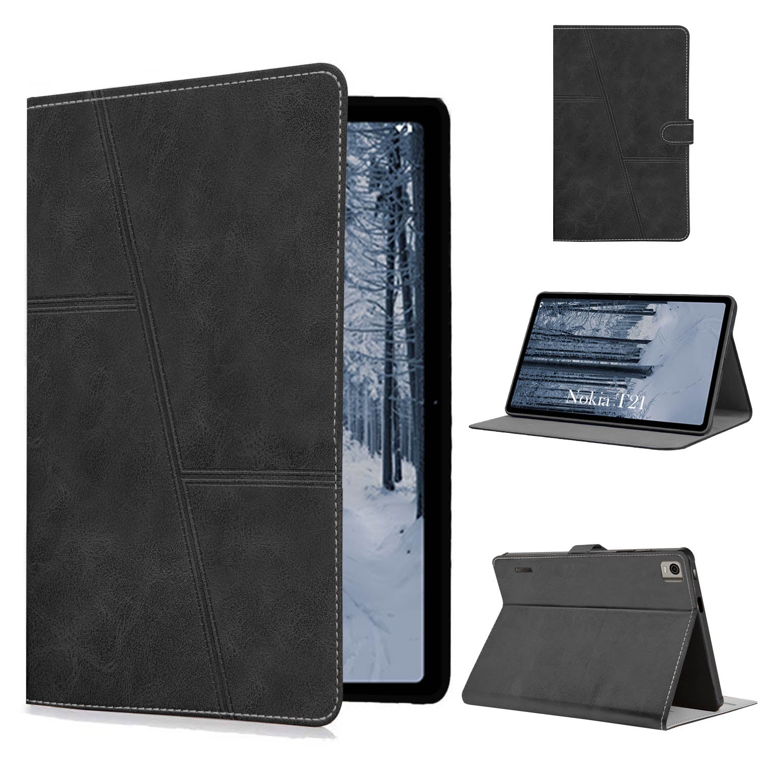 For Flip Cover Folio Case  Nokia T21 (TA-1495, TA-1521, TA-1505, TA-1487) 10 Inch (PU Leather | Multi-Angle Smart Stand | Card Storage Slots | Silicone Back Pouch)