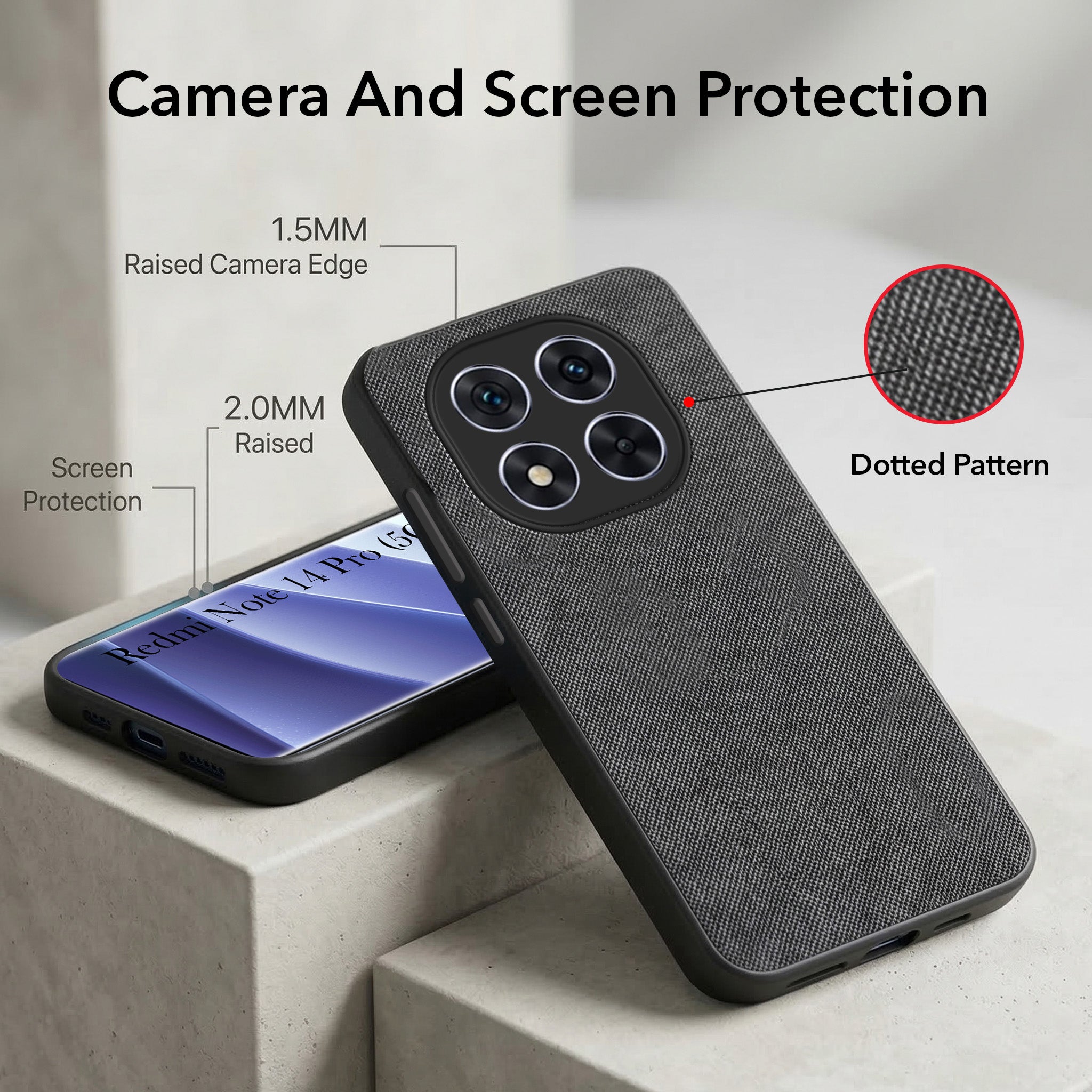 For Redmi Note 14 Pro Combo with Back Cover and 9H Tempered Glass (Textured Grip Design | Micro-Fiber Cloth Inside | Oleophobic Coating Screen Glass)