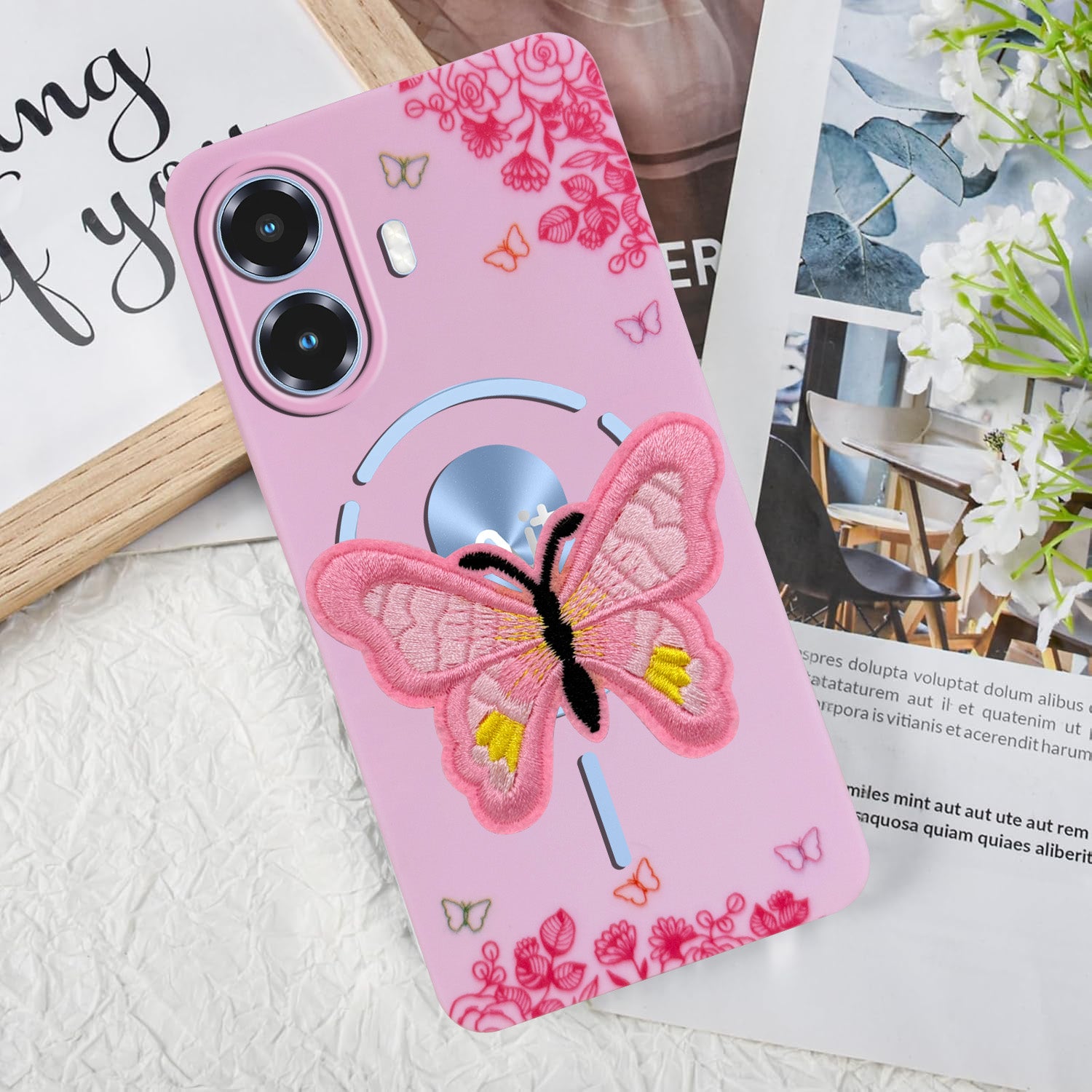 For Ai+ Nova 2 Ultra 5G Back Cover Case (Soft Butterfly Embroidery | Women Teen Girls | Camera Protection| Matte Silicone)