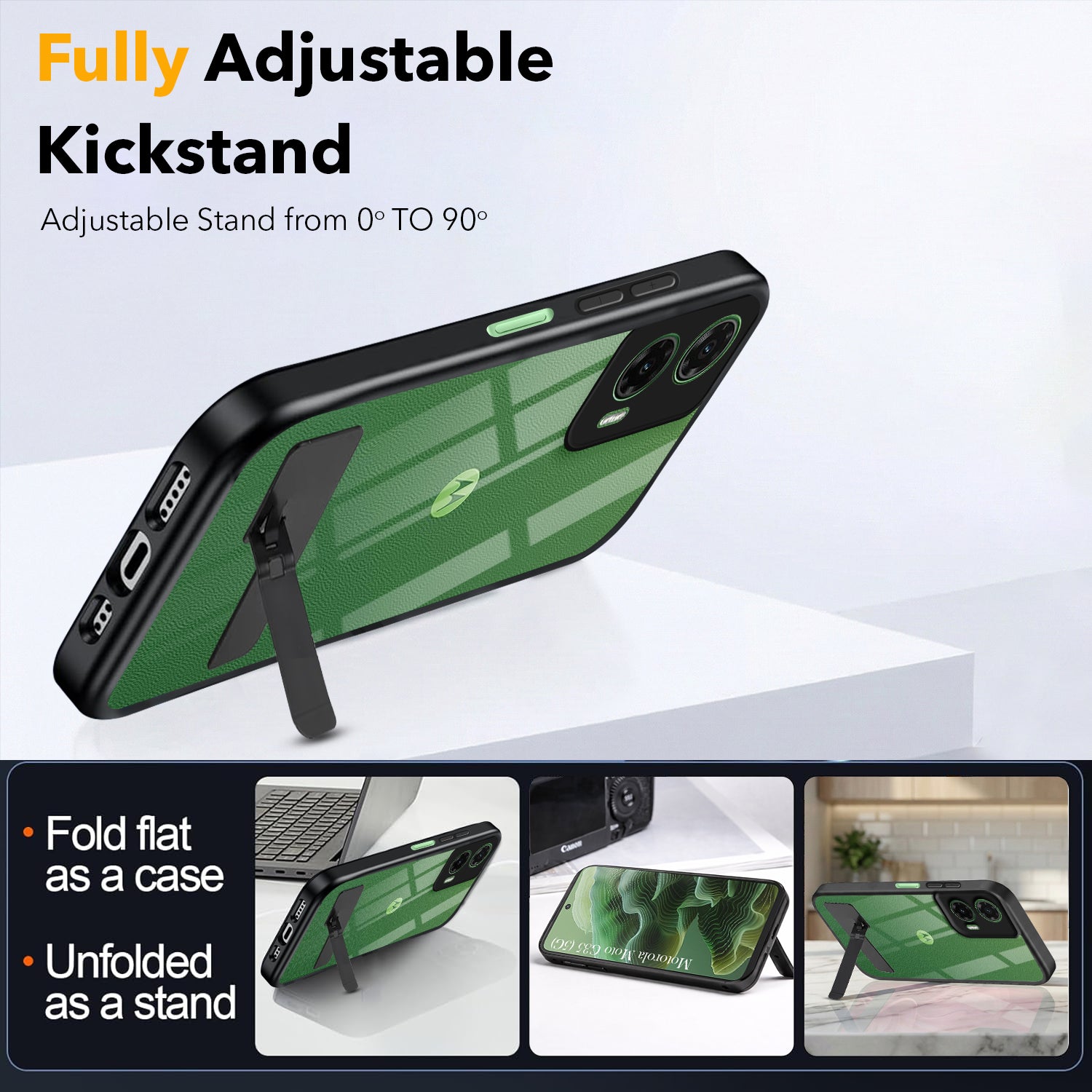 For Motorola Moto G35 5G Back Cover Case (Built-in Stand | Lifetime Anti Yellow | Kickstand Shockproof | Camera Protection | MagSafe Compatible)