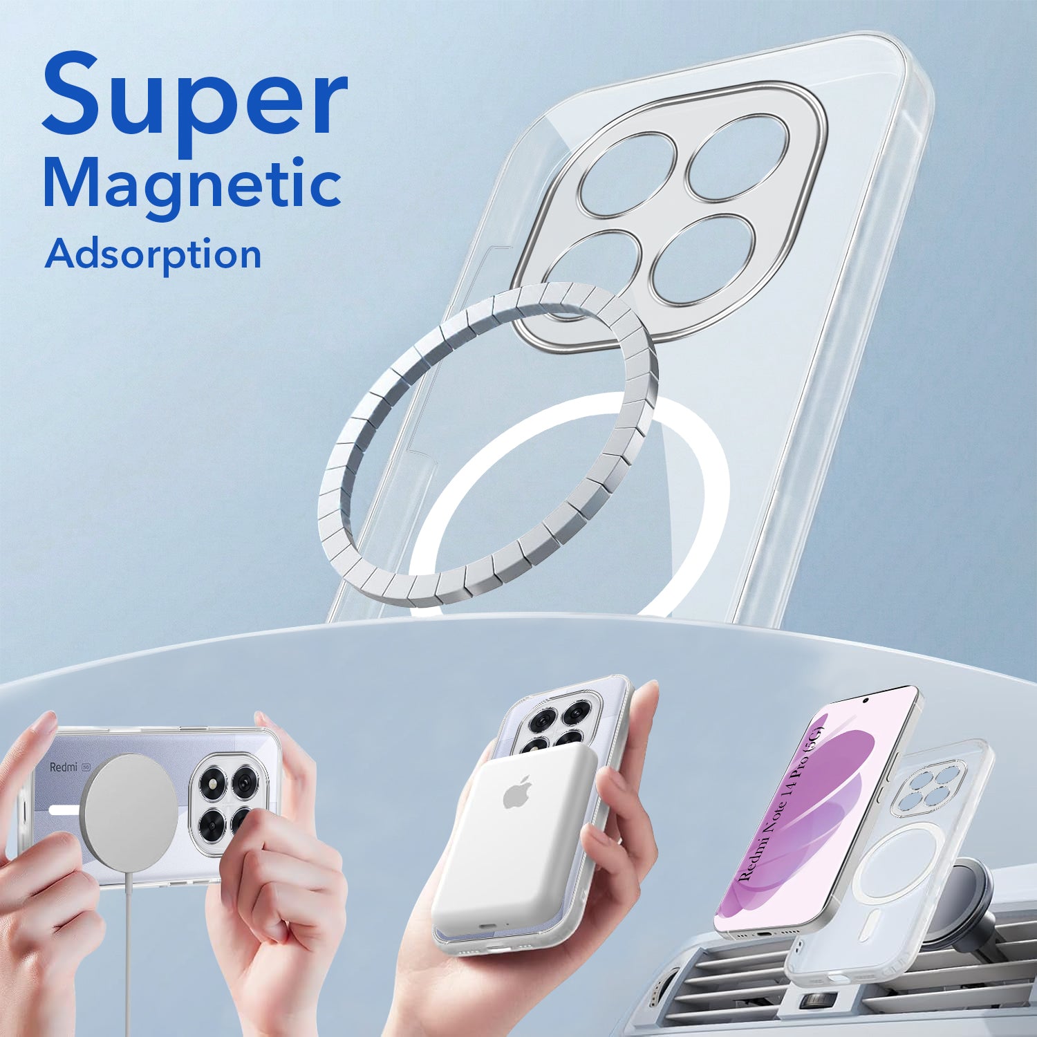 For Redmi Note 14 Pro Back Cover Case Lifetime Anti-Yellow MagSafe Compatible Clear (Sleek Hard Crystal | Shockproof and Camera Protection)