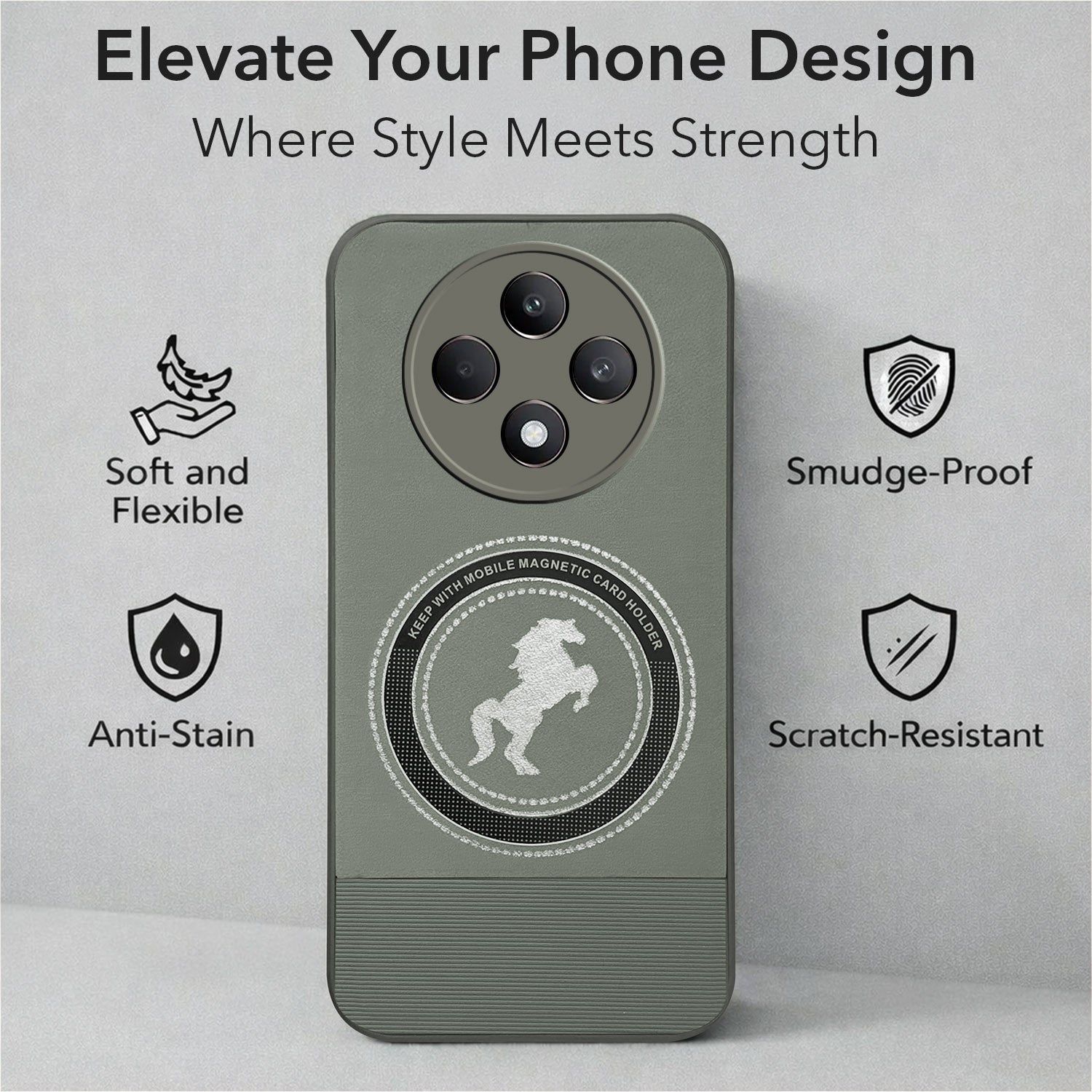 For  Oppo Reno 12F Back Cover Case PU Leather Finish (Professional Minimalist Texture | MagSafe Compatile | Camera Protection | Sleek Sober Formal)