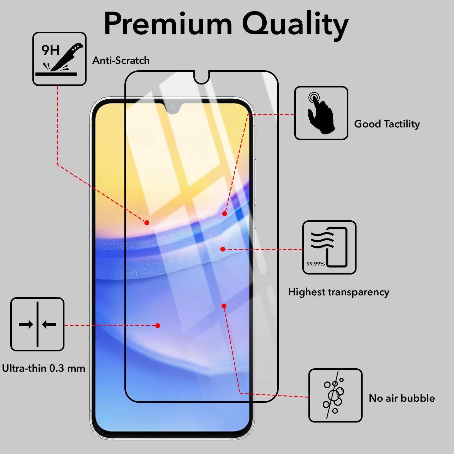 Tempered Glass For Samsung Galaxy A15 5G Military-Grade Gorilla Screen Protector With Installation Kit | Shatterproof, Full Coverage, HD Clear, Scratch Resistant (Pack of 1)