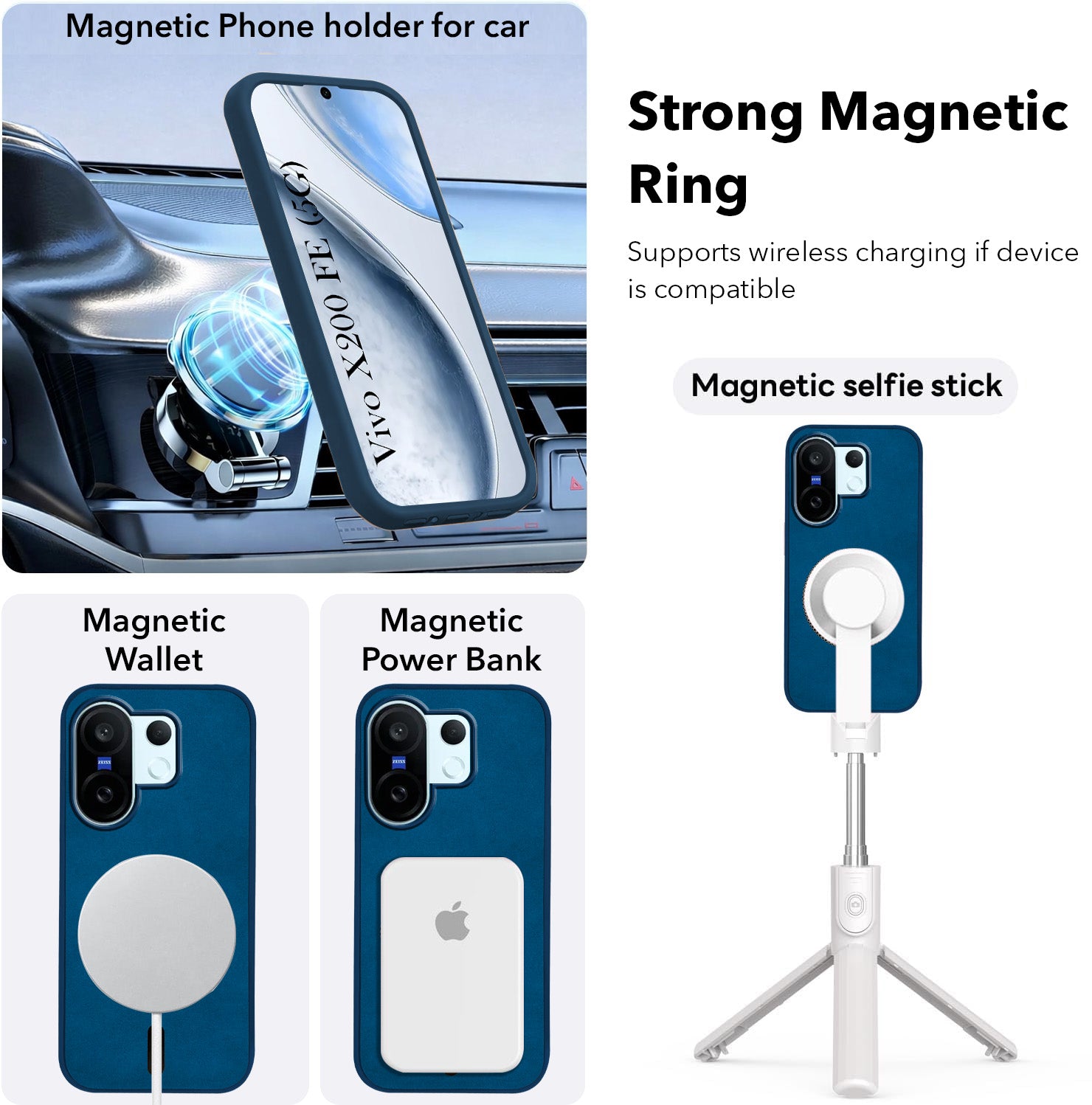 For Vivo X200 FE Back Cover Case Leather Finish (MagSafe Compatible Wireless Charging | Soft Touch | Camera Bump Protection)