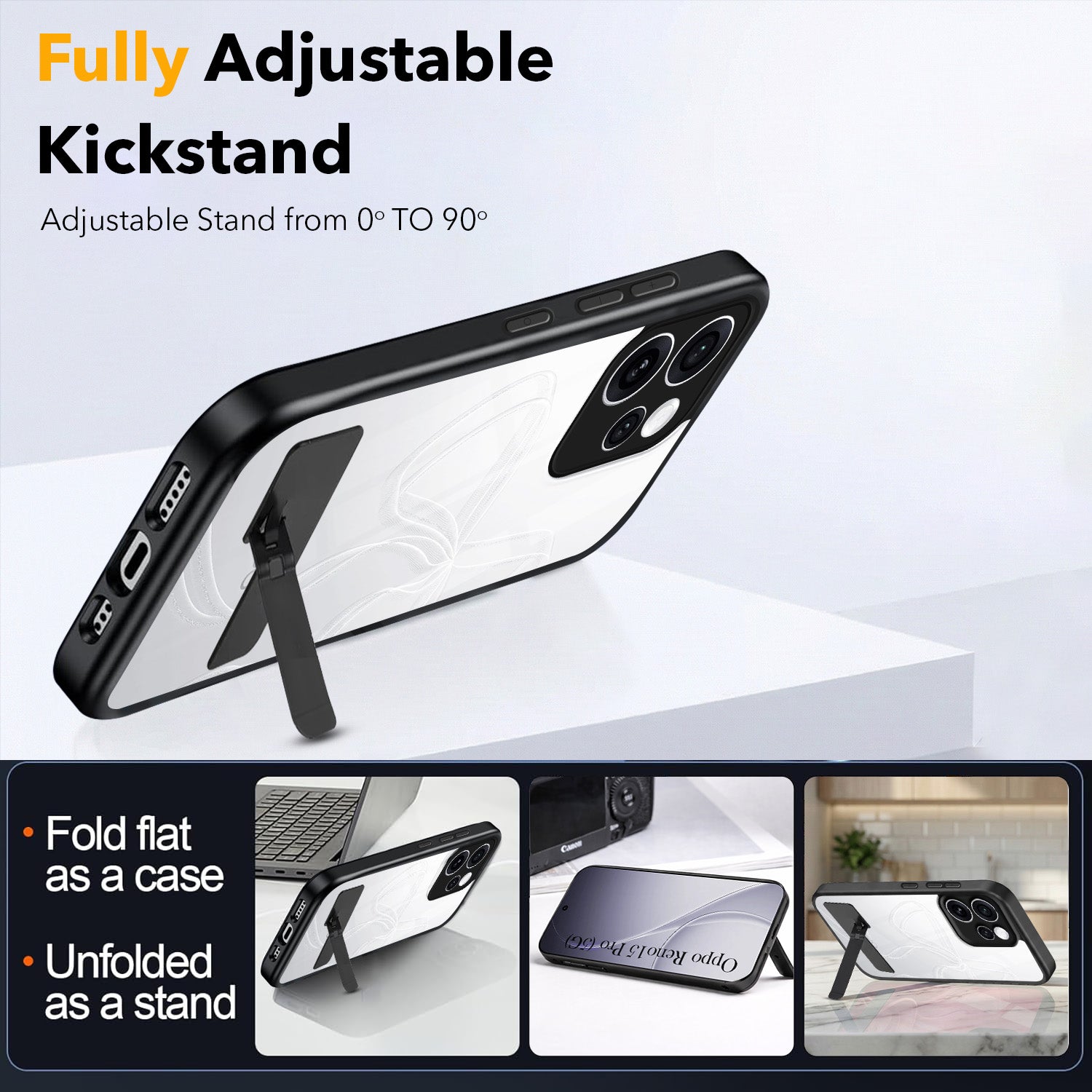 For Oppo Reno15 Pro 5G | Oppo Reno 15 Pro 5G Back Cover Case (Built-in Stand | Lifetime Anti Yellow | Kickstand Shockproof | Camera Protection | MagSafe Compatible)