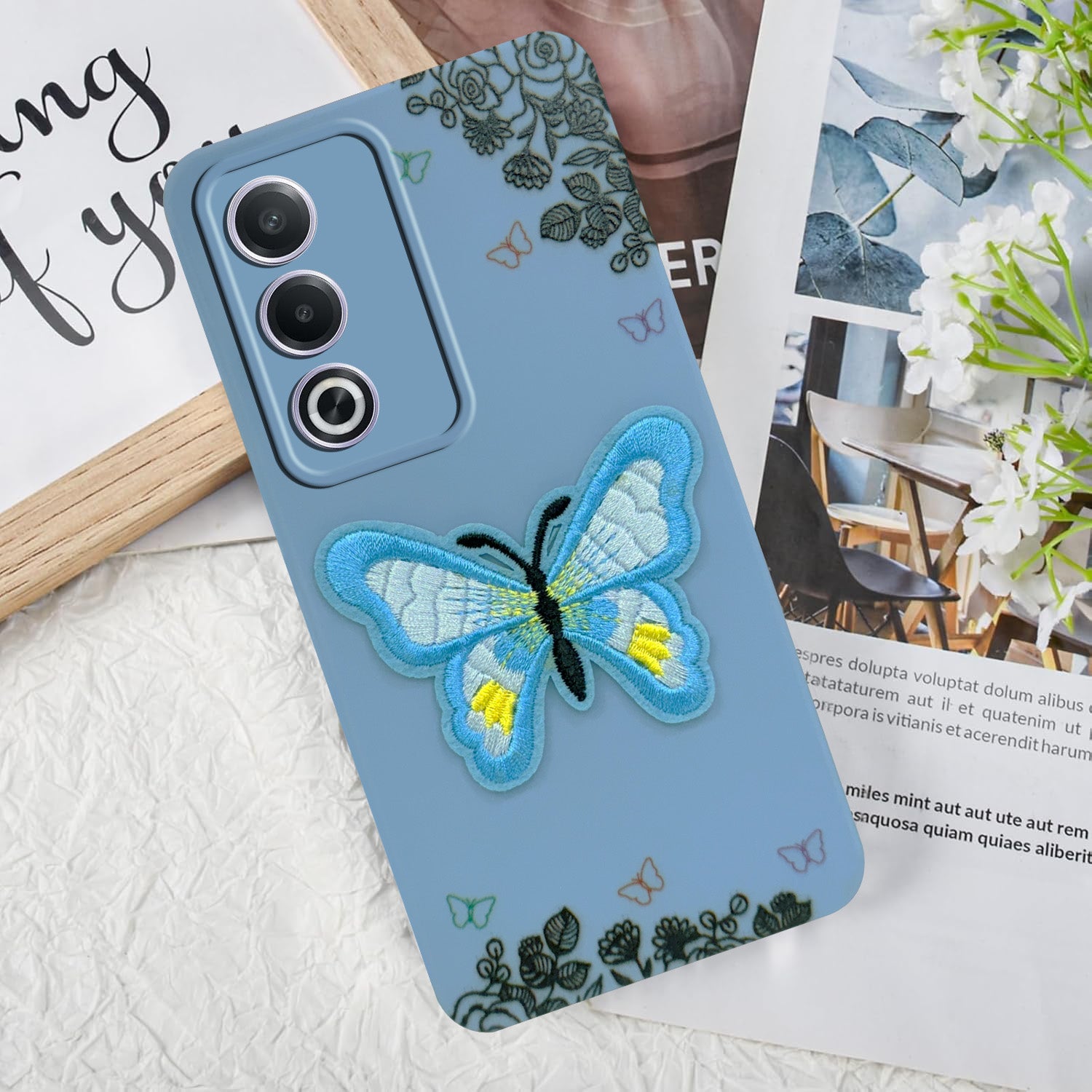 For Oppo A3 Pro 5G Back Cover Case (Soft Butterfly Embroidery | Women Teen Girls | Camera Protection| Matte Silicone)