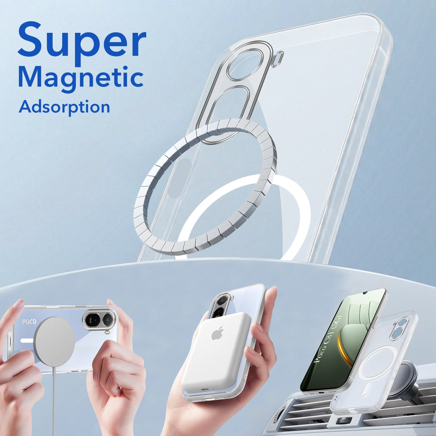 For Poco C81 5G Back Cover Case Lifetime Anti-Yellow MagSafe Compatible Clear (Sleek Hard Crystal | Shockproof and Camera Protection)