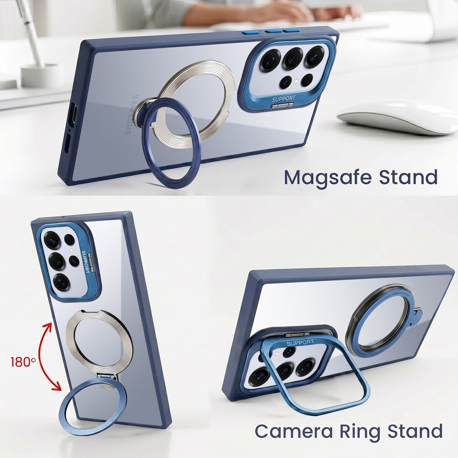 For Samsung Galaxy S25 Ultra Back Cover Case Crystal (Lifetime Anti Yellow | Magnetic Ring Stand | Camera Lens Protection | MagSafe Compatible)