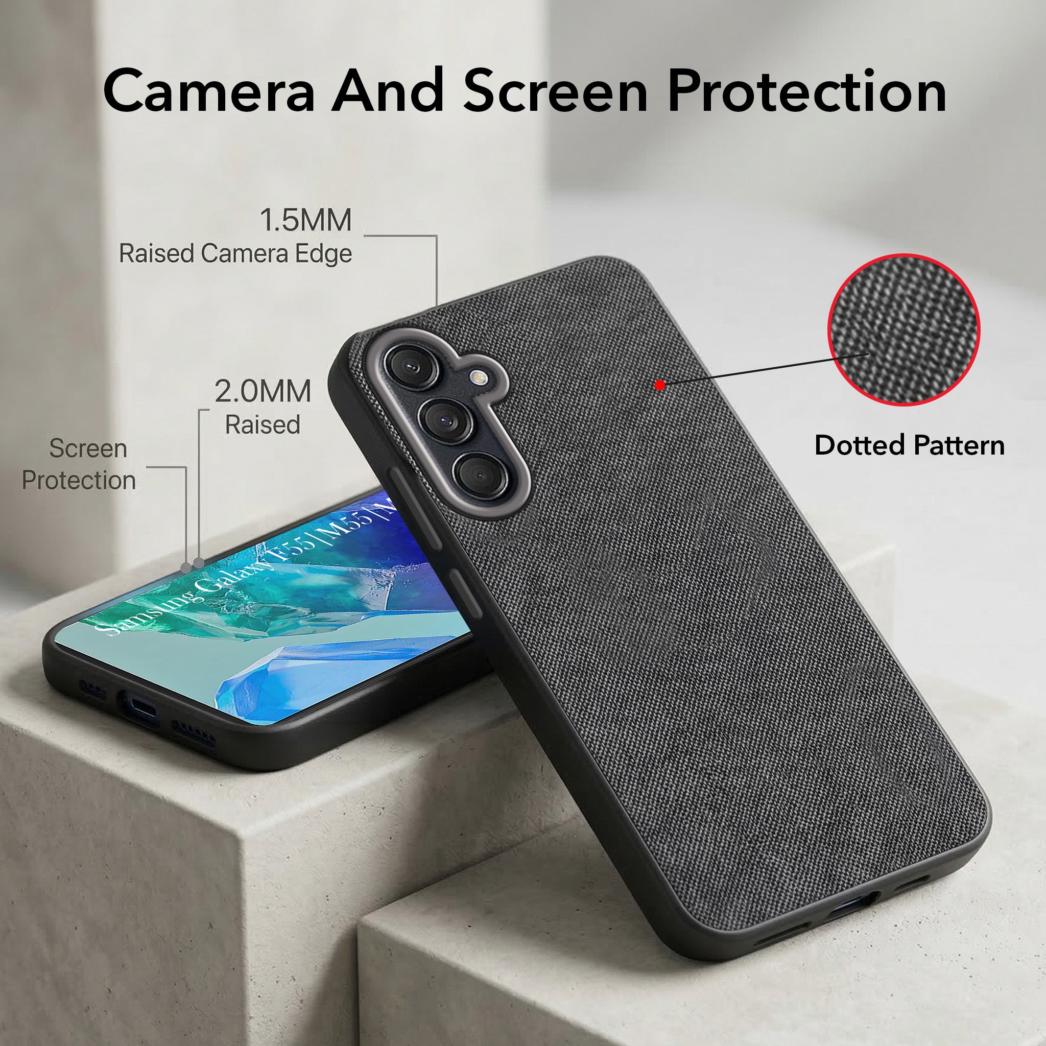For Samsung Galaxy M55 5G | F55 5G | M55s 5G Combo (Textured Grip Design | Micro-Fiber Cloth Inside | Oleophobic Coating Screen Glass)