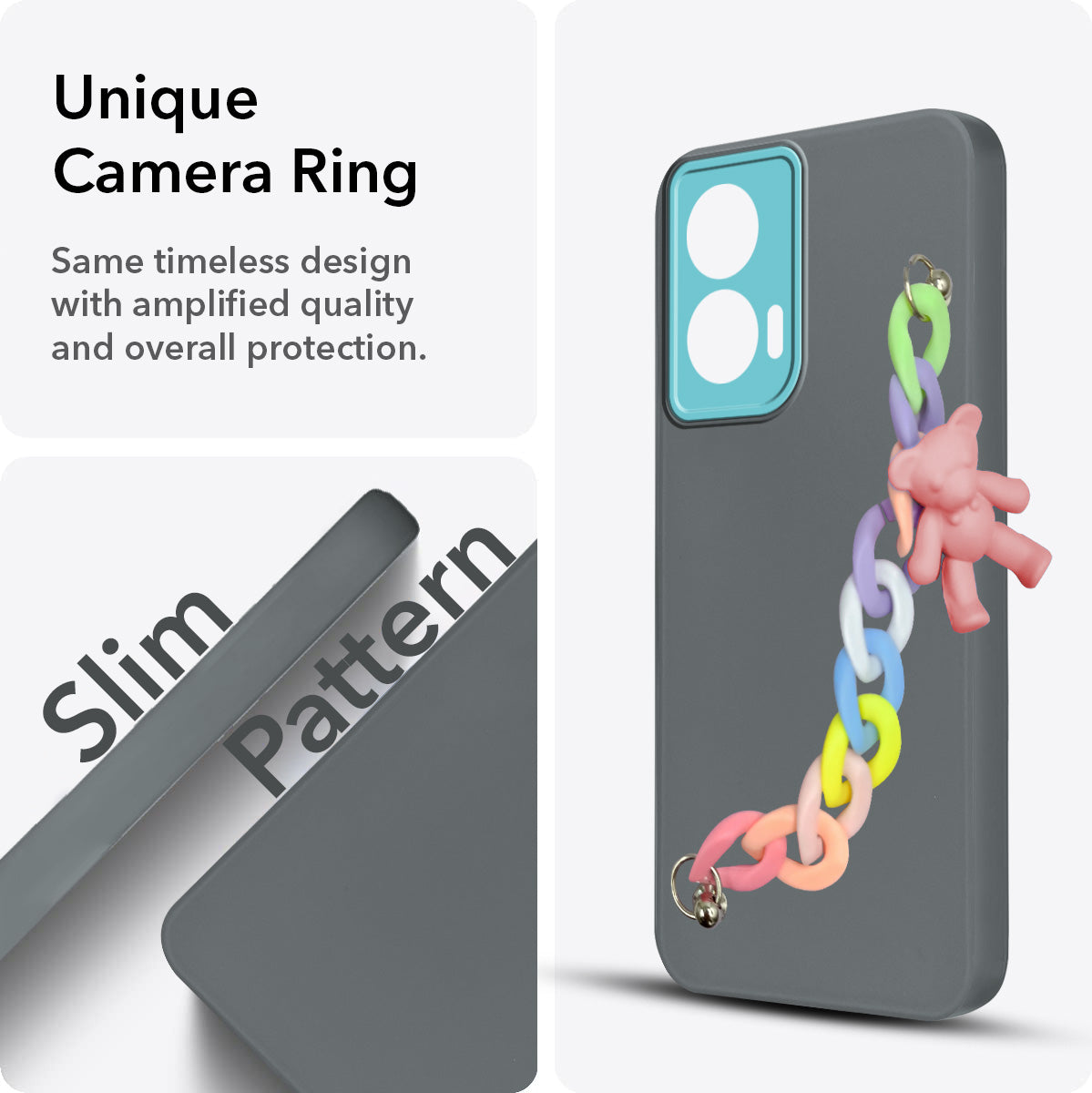 For Motorola Moto Edge 50 Fusion Back Cover Case (Wrist Hanging Chain | Teddy Bracelet Charms | Dual Color Matte Finish | Full Camera Protection | Sleek and Professional)