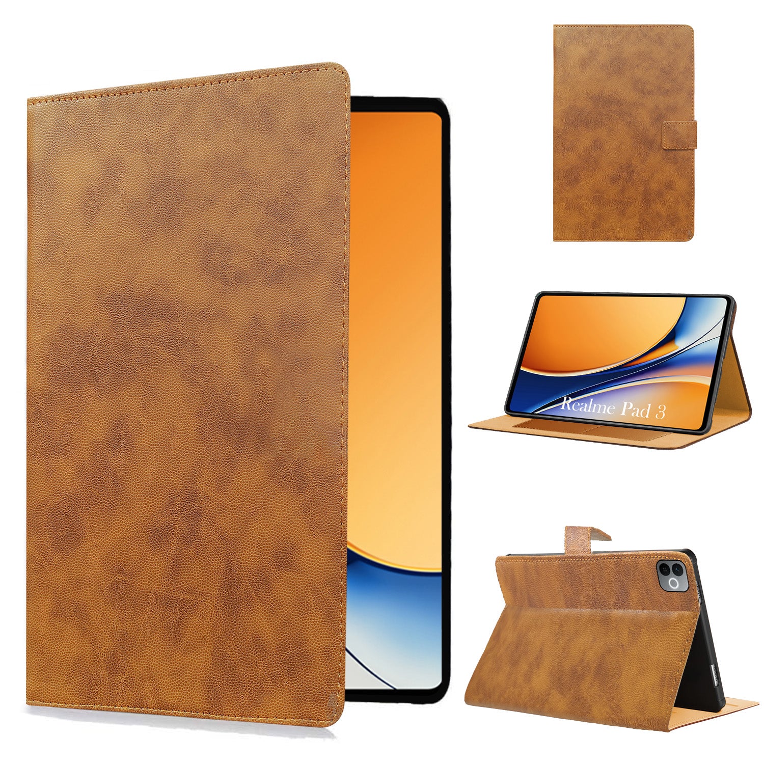 For Realme Pad 3 11.6 Inch Flip Cover Folio Cover (PU Leather | Multi-Angle Smart Stand | Card Storage Slots | Silicone Back Pouch)