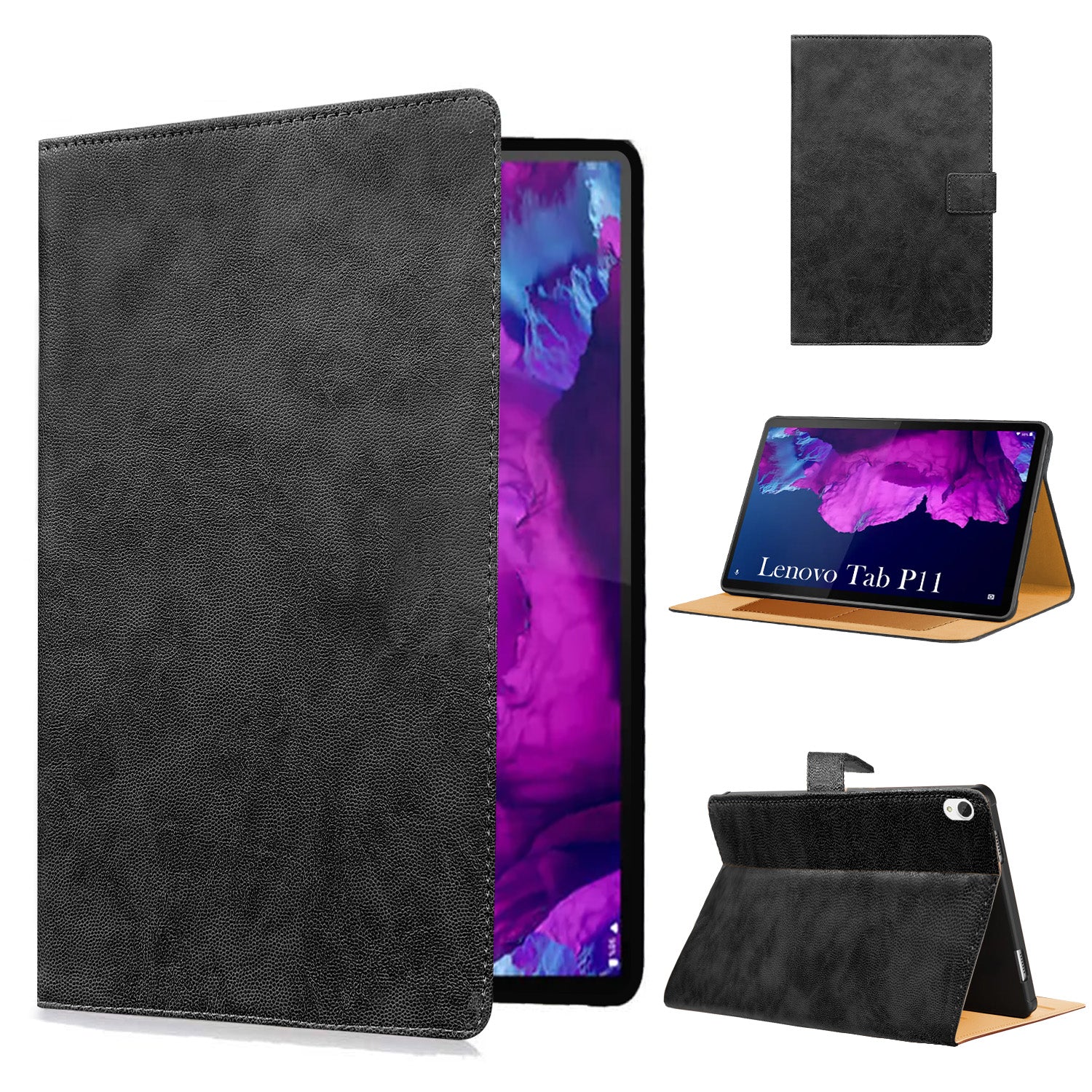 For Lenovo Tab P11 11.5 Inch TB-J606F Flip Cover Folio Cover (PU Matte Leather | Multi-Angle Smart Stand | Card Storage Slots | Silicone Back Pouch)