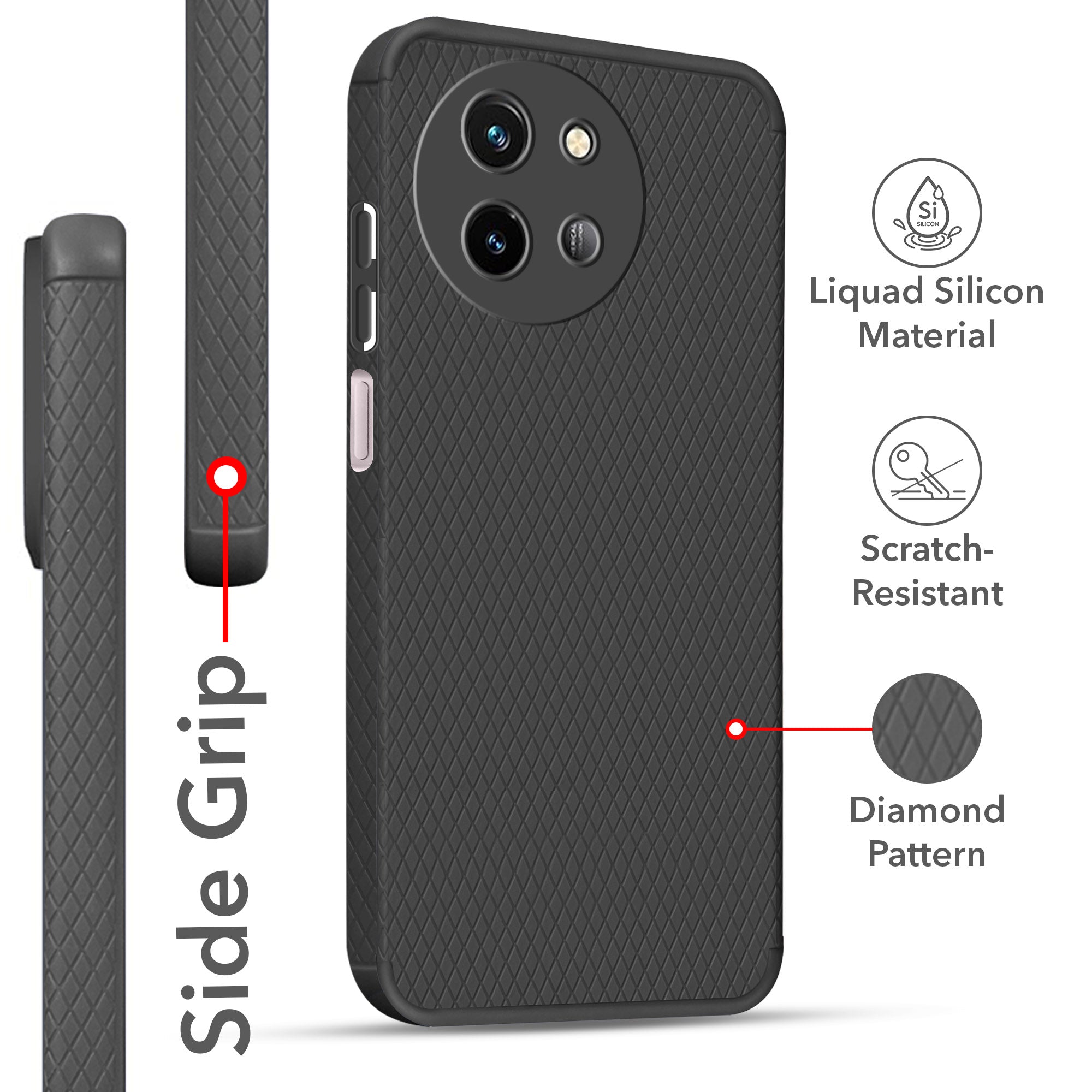 For Vivo T3x 5G Back Cover Case (Liquid Silicone | Side Grip | Camera Protection)