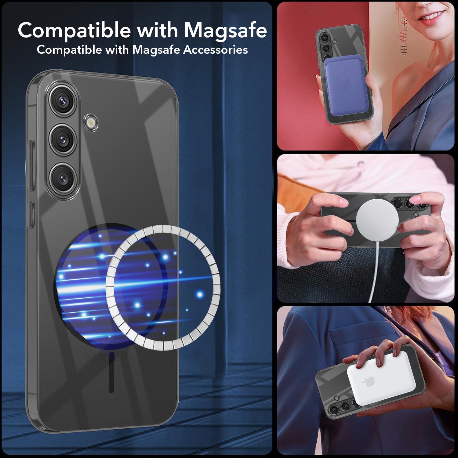 For Samsung Galaxy S24 Back Cover Case (Crystal Clear Case | MagSafe Wireless Charging Support | Hard Anti Yellow | Camera Protection Bump)