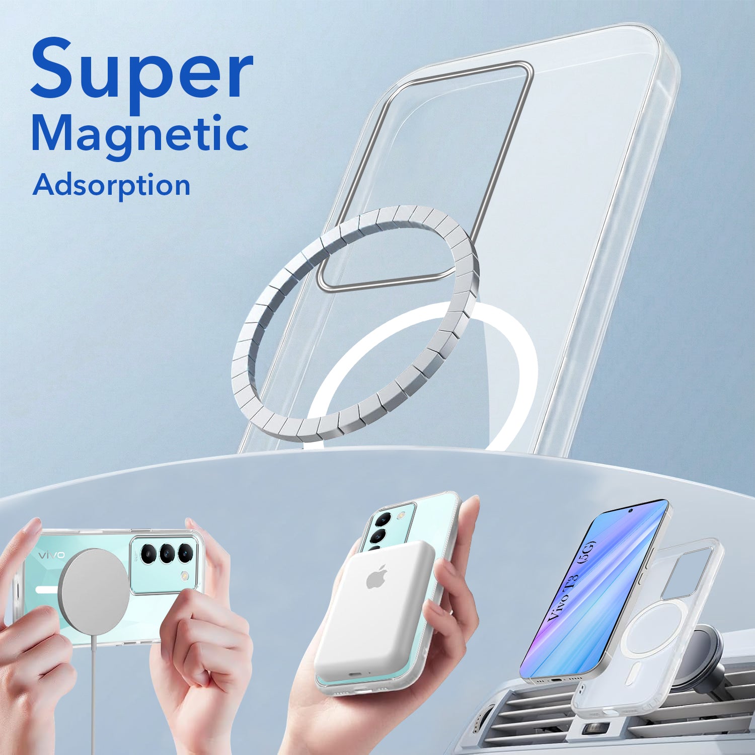 For Vivo T3 5G Back Cover Case Lifetime Anti-Yellow MagSafe Compatible Clear (Sleek Hard Crystal | Shockproof and Camera Protection)