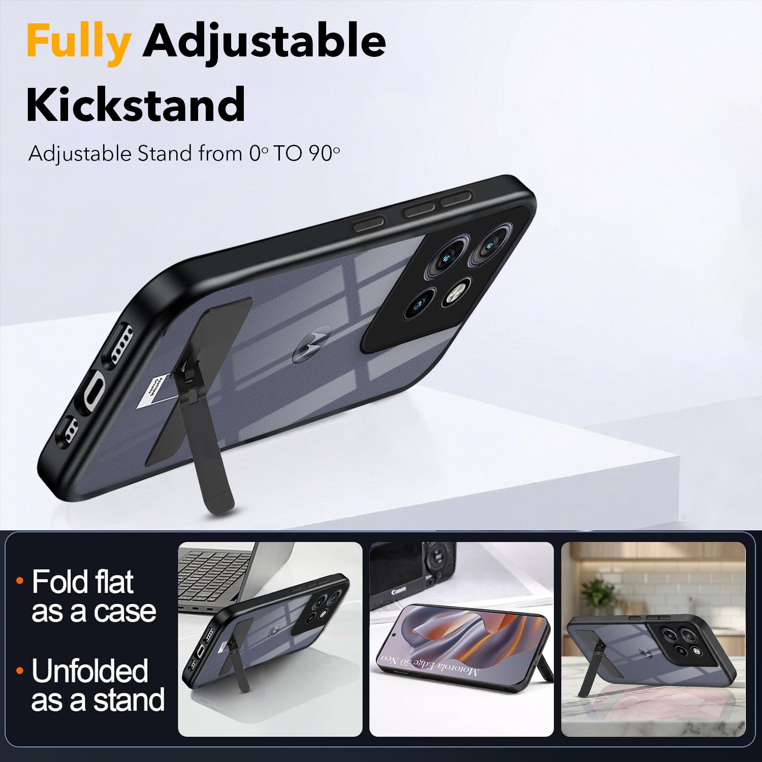 For Motorola Moto Edge 50 Neo Back Cover Case (Built-in Stand | Lifetime Anti Yellow | Kickstand Shockproof | Camera Protection | MagSafe Compatible)