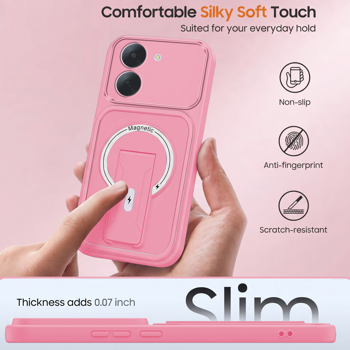 For Redmi A7 4G Back Case Cover Metallic (Hybrid Armor Kickstand | MagSafe Compatible | Camera Protection Shockproof)