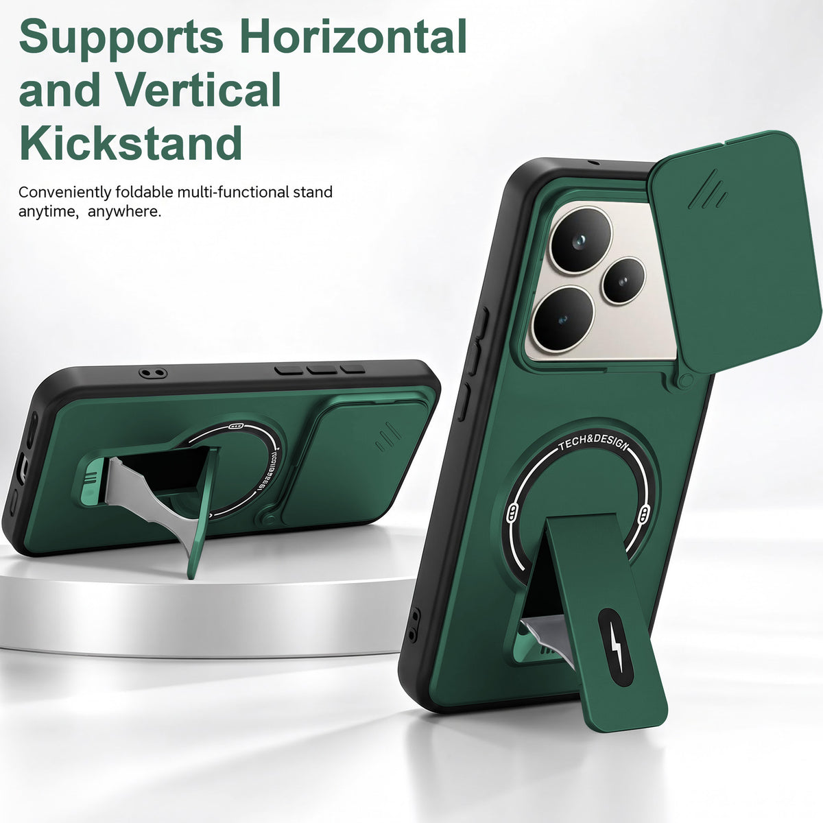 For Realme P4 Pro Back Case Cover Metallic (Hybrid Armor Kickstand | Sliding Shutter Camera Protection | MagSafe Compatible)
