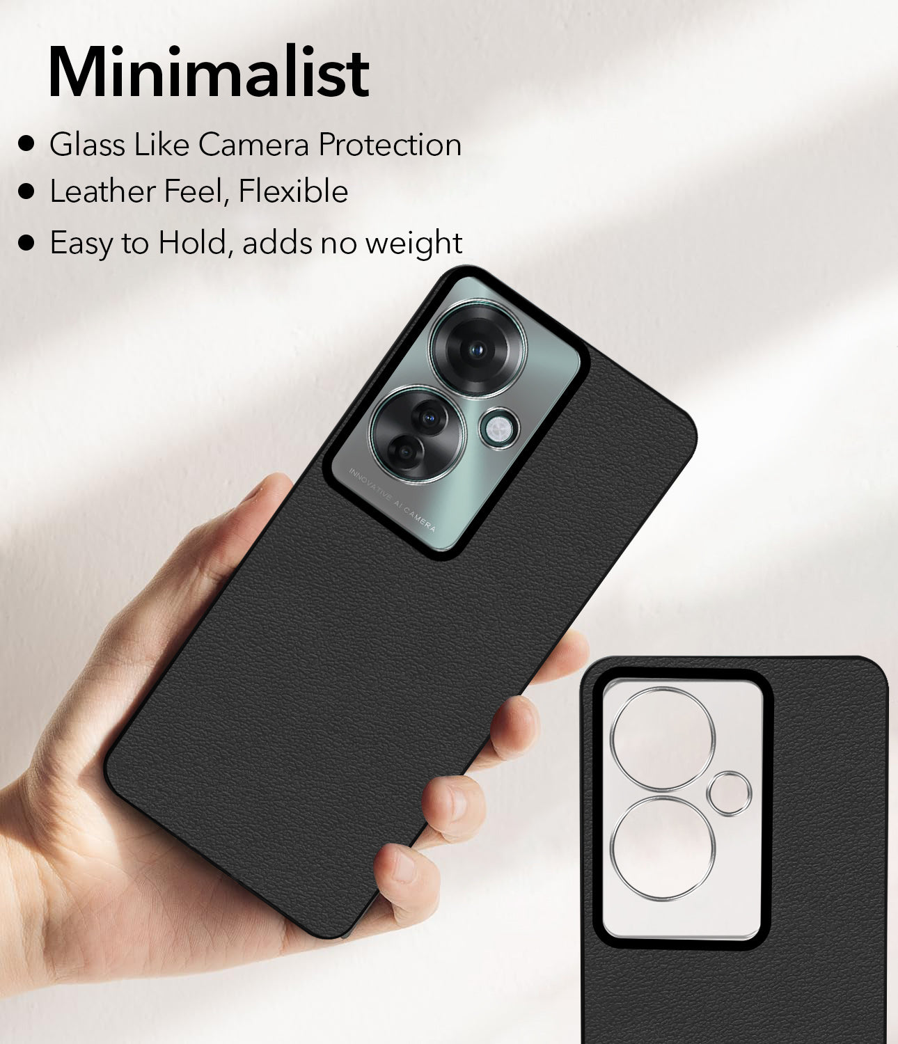 For Oppo Reno11 F 5G | Oppo Reno 11F 5G Back Cover Case (Glass Like Camera Protection | Leather Feel | Minimalist Professional Grip)