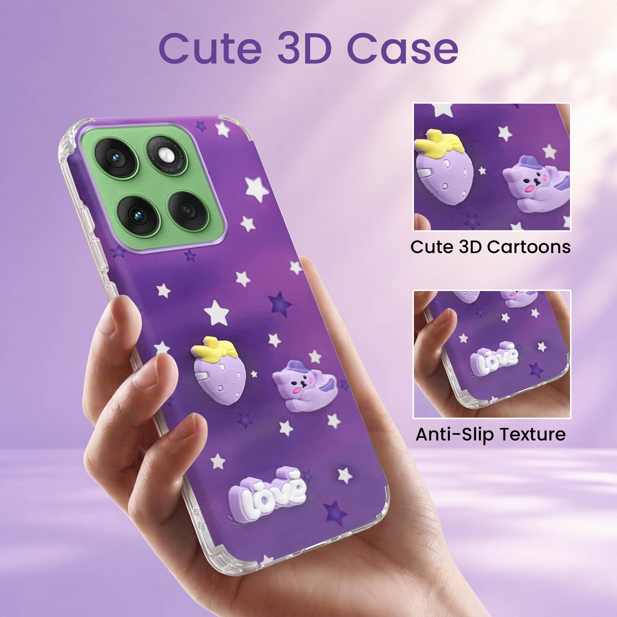 For Motorola Moto Edge 60 Back Cover Case (3D Cute Cartoons | Hard Back Side Soft | Matte Premium Finish | HD Printing)