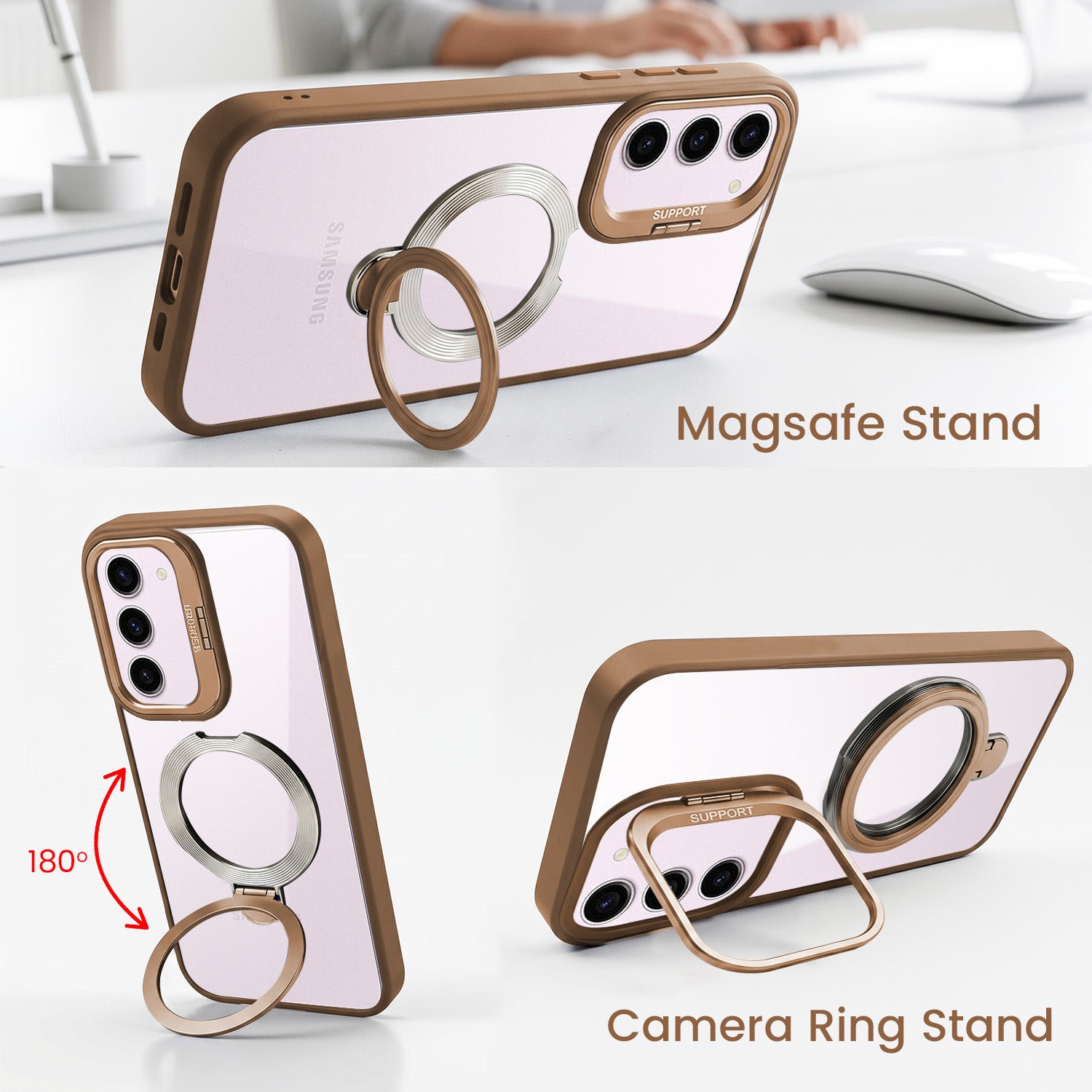For Samsung Galaxy S23 5G Back Cover Case Crystal (Lifetime Anti Yellow | Magnetic Ring Stand | Camera Lens Protection | MagSafe Compatible)
