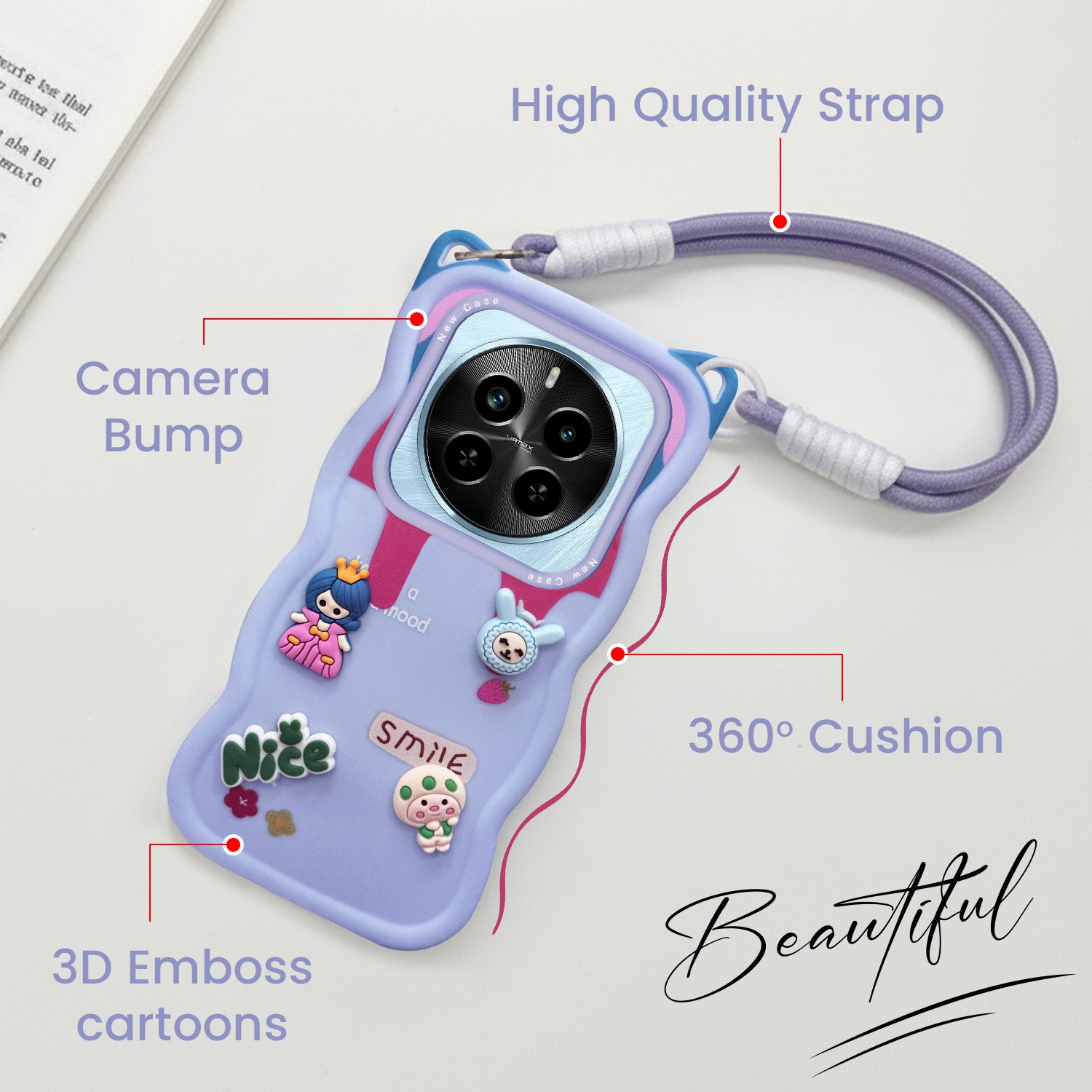 For Realme P1 5G Back Case Cover (3D Embossed Figures | Strap Holder | 360* Soft Cushion with Camera Bump)